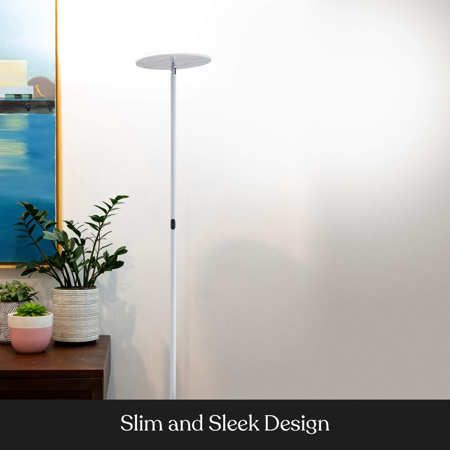 Brightech Sky Flux Dimmable LED Floor Lamp, Metal, White, Tall Torchiere with 3 Light Options, Model SKYFLUX-WHT