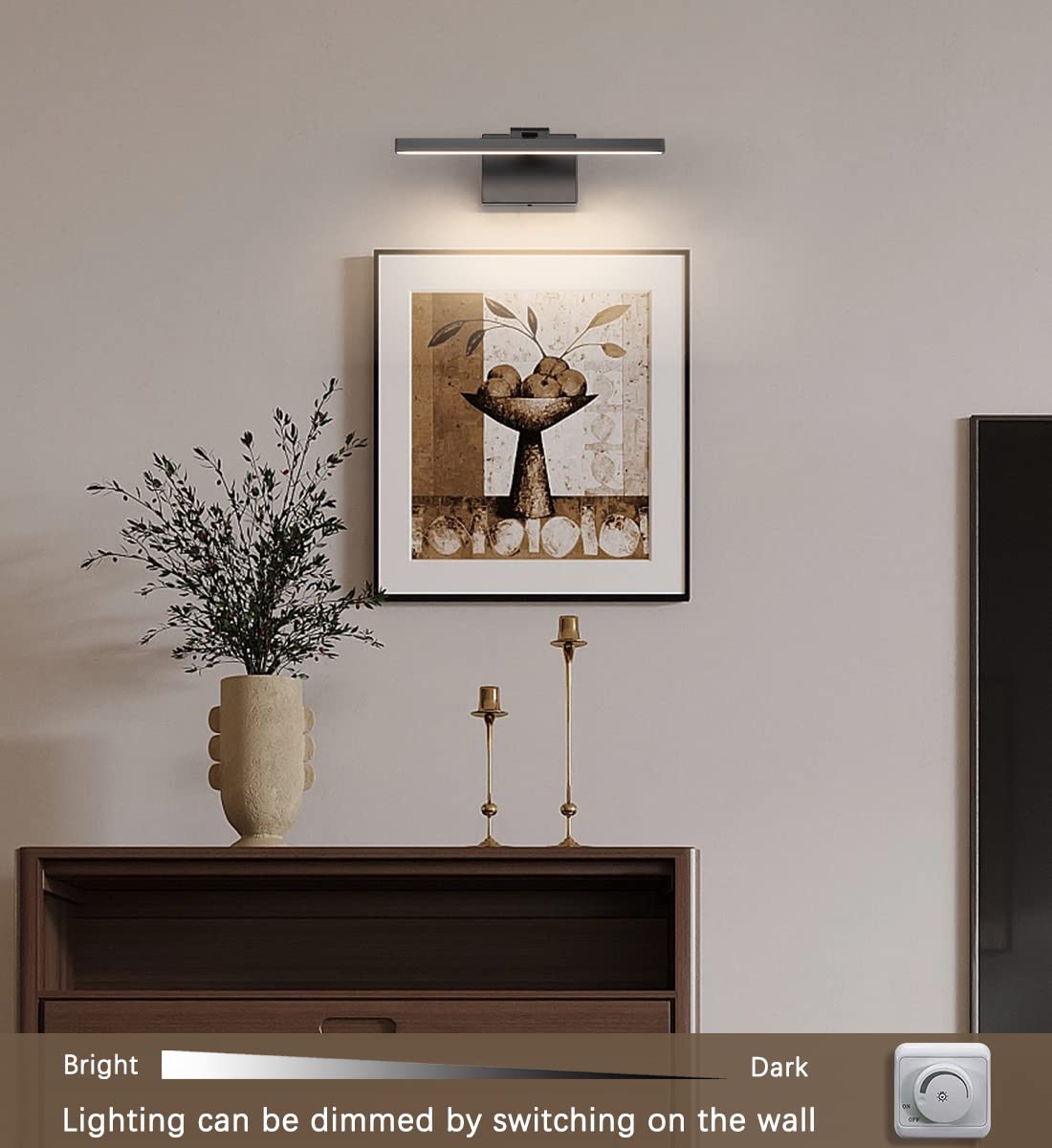 Joosenhouse 15.74" Dimmable LED Picture Light, Black Acrylic Wall Sconce, Model 7520-D, 3000K Warm White, Rotatable Art Lighting