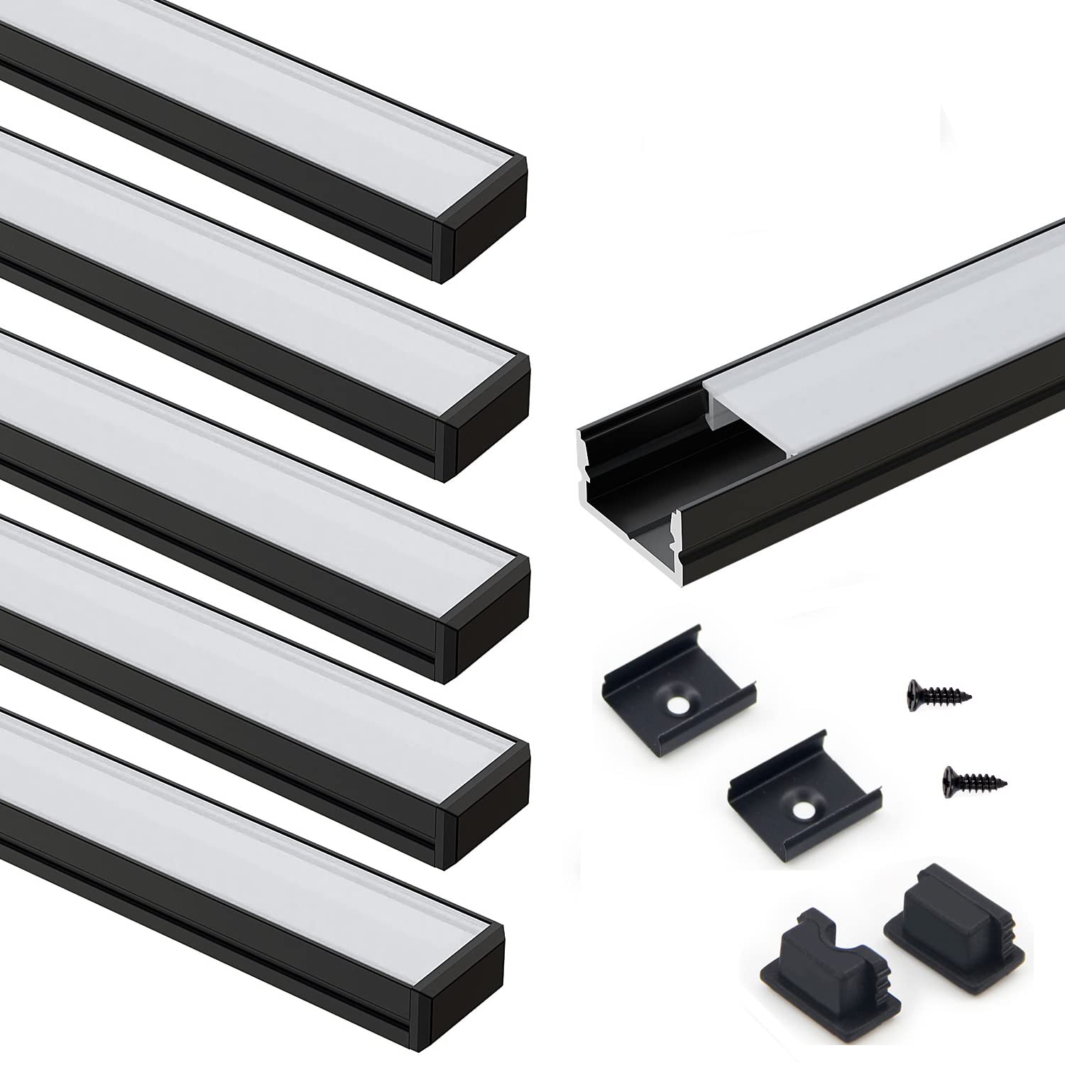 VST LED Channel System, 12inch U Shape Aluminum Profile, Milky Cover, 1FT, 6 Pack