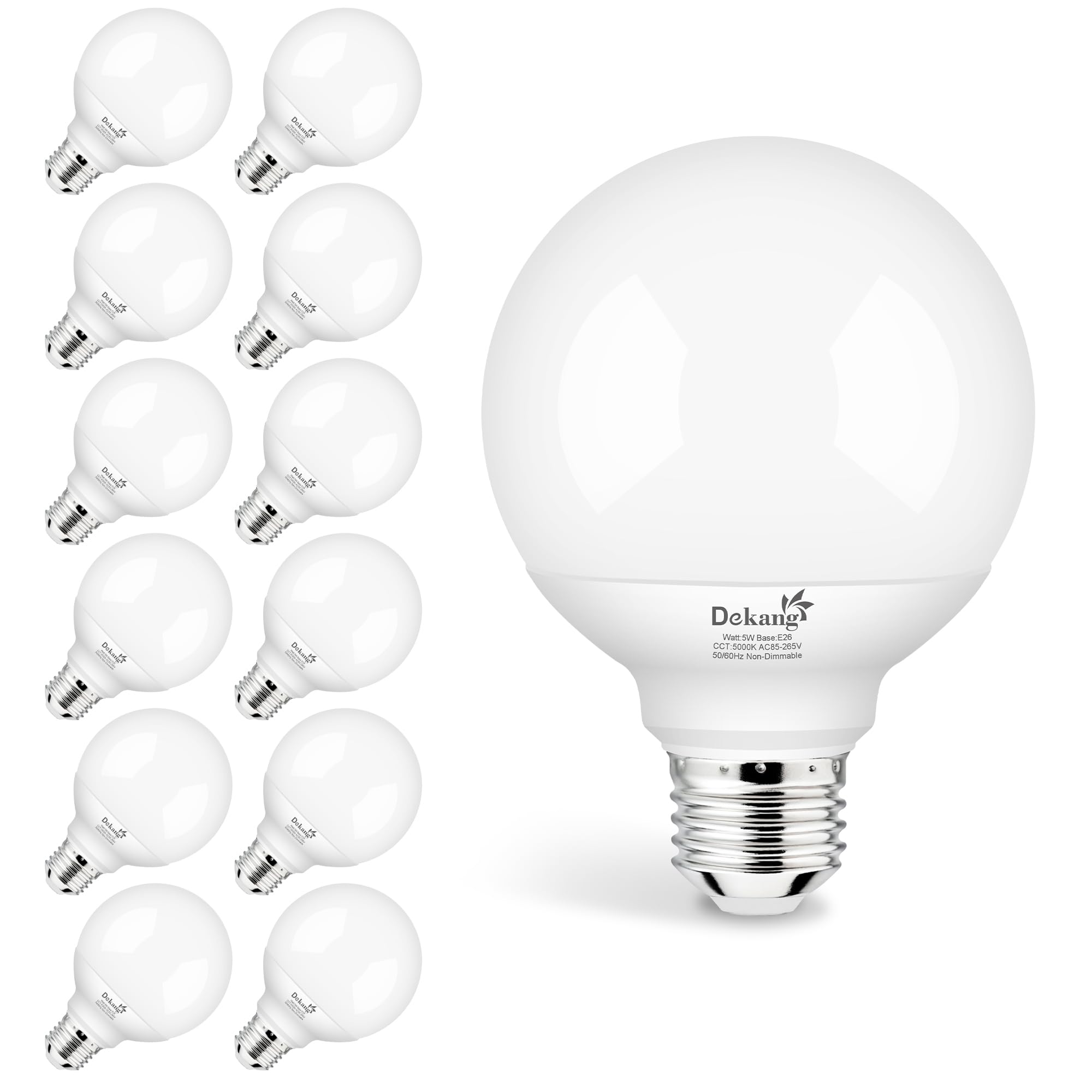 Dekang 12-Pack G25 Led Globe Bulbs 5000K Daylight White, E26 Base For Bathroom Vanity 60W Incandescent Equivalent, 5W Round Ligh