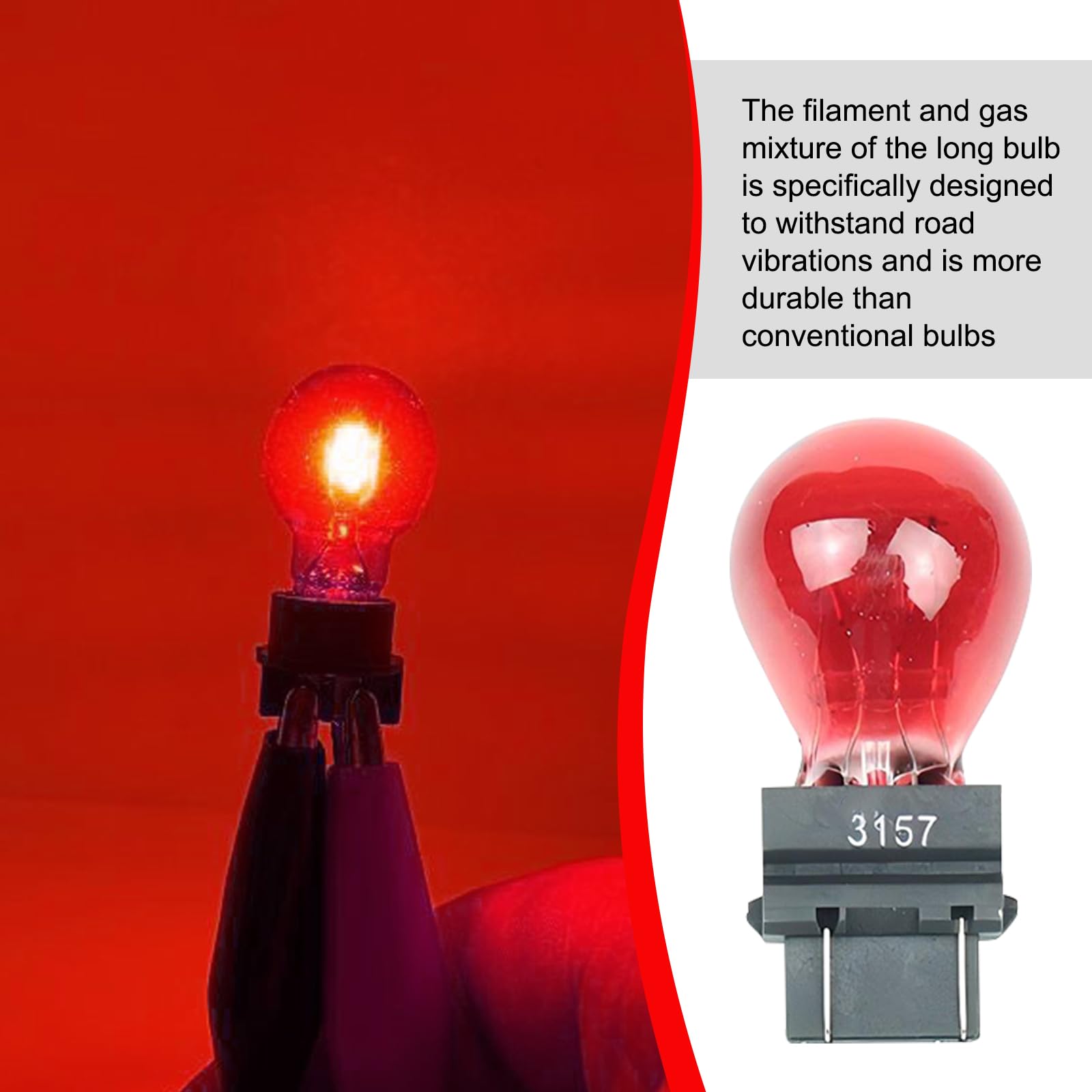 Tesnaao 10 Pack Car Instrument Light Bulb  3157 Brake Light Bulb  12 V 21/5 W Automobile Lighting Replacement Accessory  Universal For Most Cars  Trucks And Vans (Red)