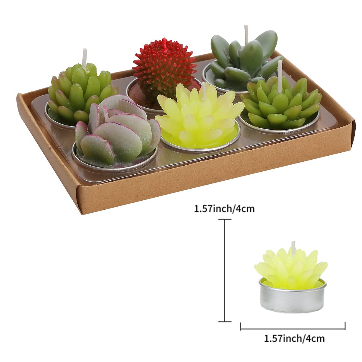 Ljqizn 6Pcs Cactus Tealight Candles Handmade Delicate Succulent Cactus Candles Tea Lights Perfect For Birthday Party Wedding Spa