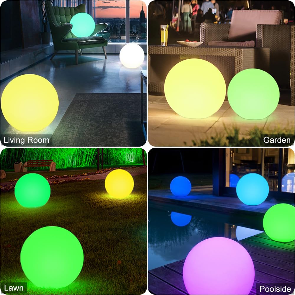 14-In Led Ball Light, Rechargeable Outdoor Globes Light Dimmable Rgb Color Changing Globe Floor Lamp W/Remote, Modern Versatile