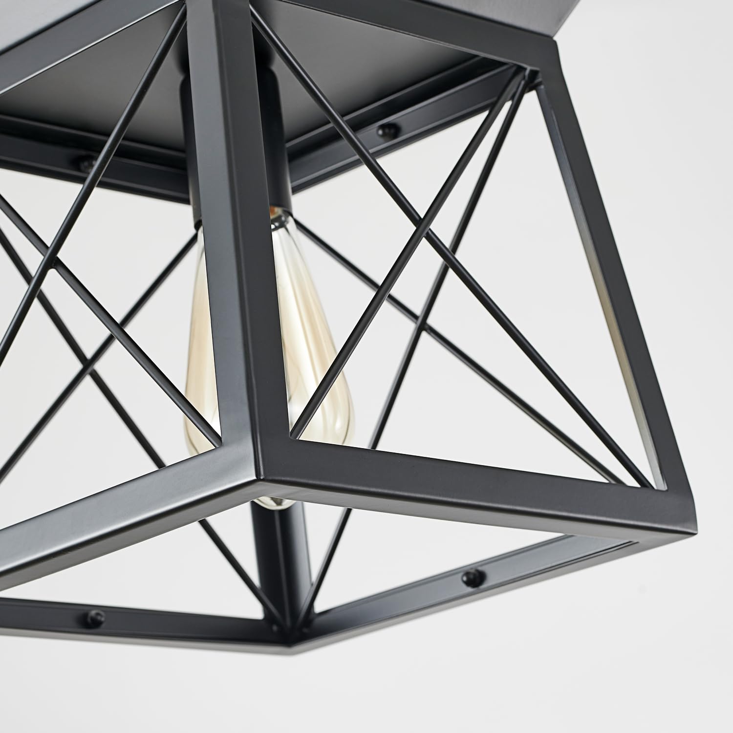 Huixute Black Farmhouse Pendant Lights, Industrial Kitchen Island Lighting, Rectangle Linear Cage Chandeliers For Kitchen, Dinin