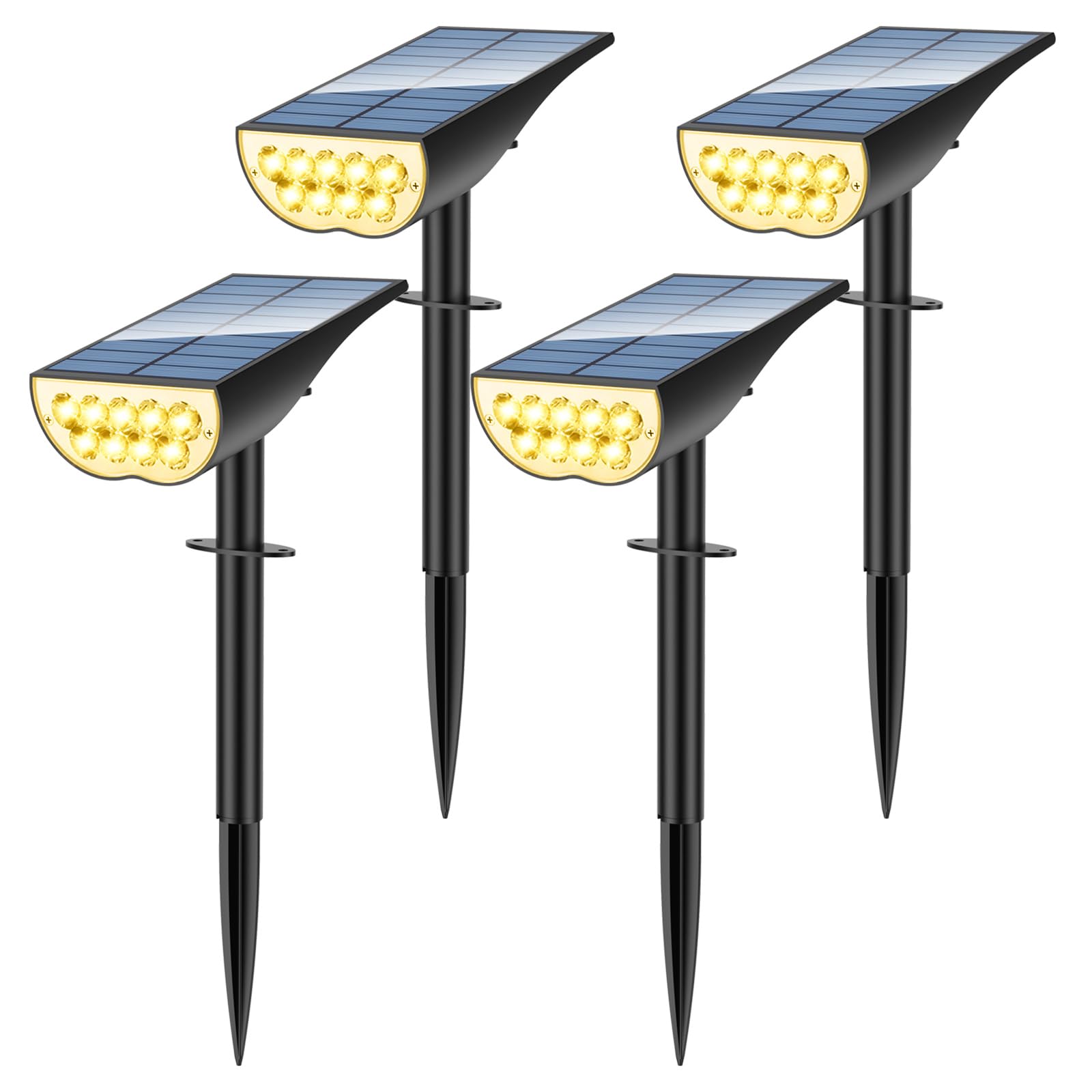 Zookki Solar Spot Lights Outdoor, Waterproof Ip65, 3 Brightness Modes, Warm White, 4 Pack