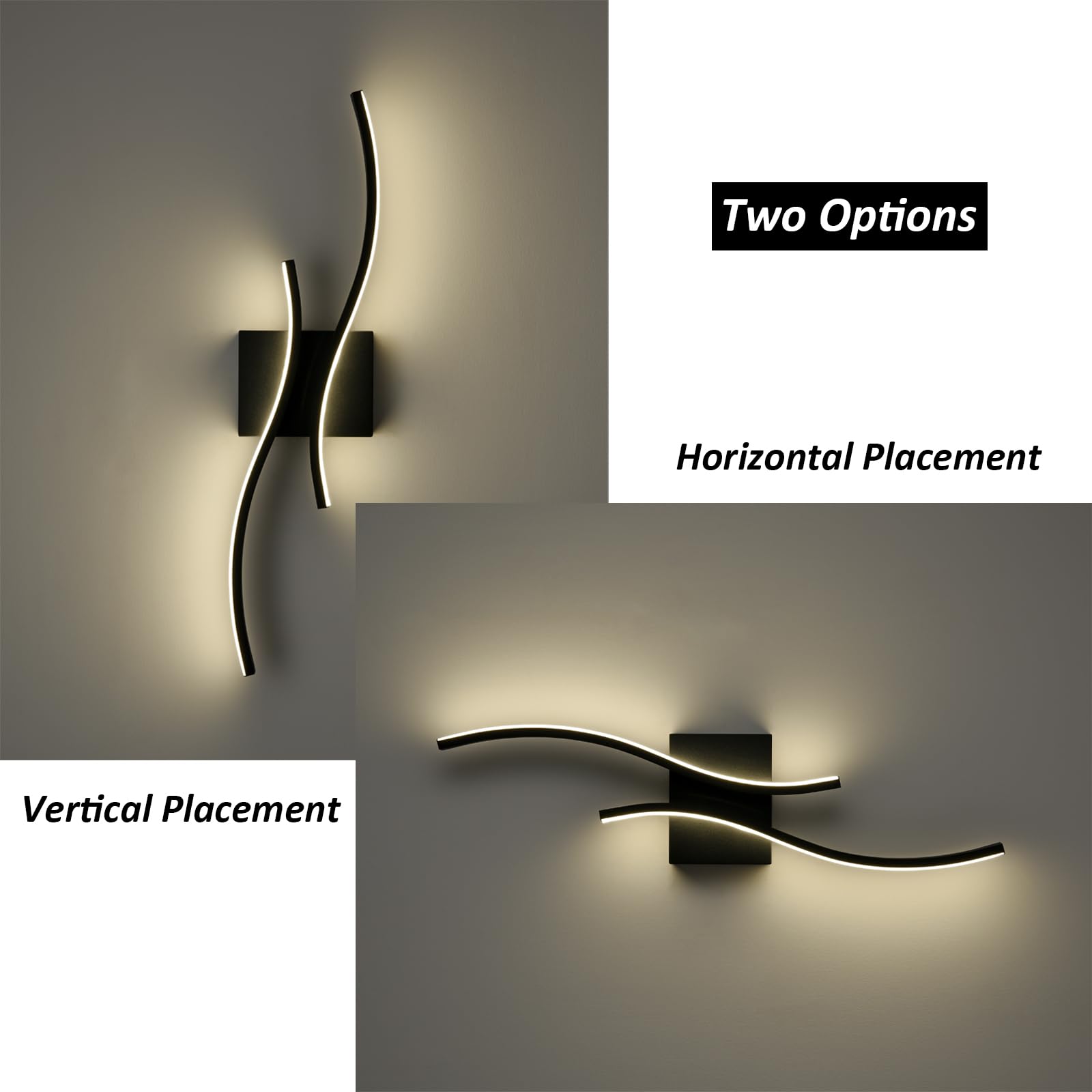 TENGIANTS Modern LED Wall Sconce Lighting, 24" Black Metal Fixture for Bathroom, Hallway, Staircase, Model T3291BU-BK