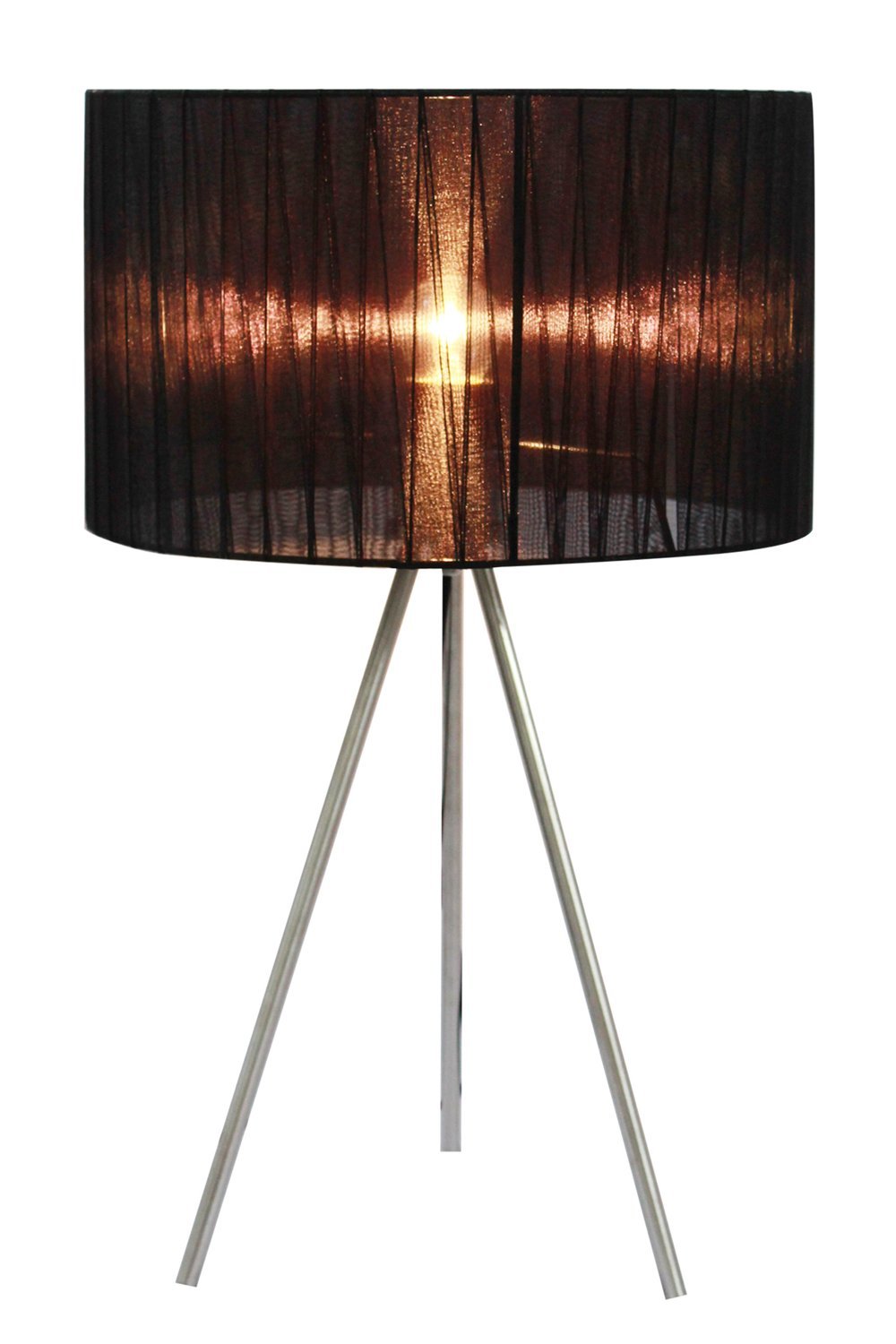 Simple Designs LT2006-BLK Table Lamp, Brushed Nickel, Pleated Silk Shade, Pack of 1, Black