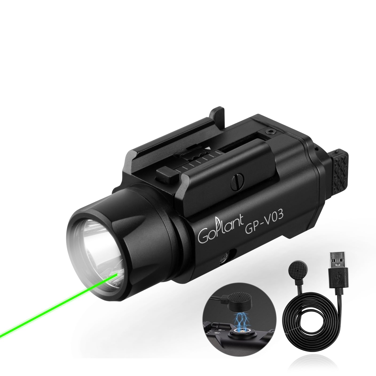 1750 Lumens Weapon Laser Light Combo - Adjustable Rail LED Light and Green Laser Flashlight  Aircraft-Premium Gradeluminum Magnetic Rechargeable Strobe Tactical Lights for Picatinny or GL Rail