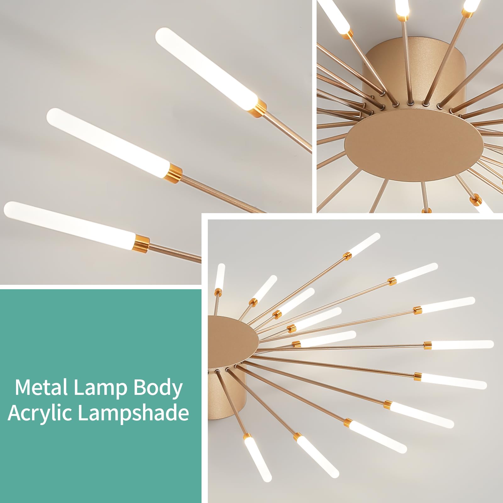 Ziidoo Modern Ceiling Light  28 Lights Metal Firework Designed Chic Led Lighting Fixture For Farmhouse Kitchen Dining Room Bedroom Hallway Living Room (Gold And Dark Gold)