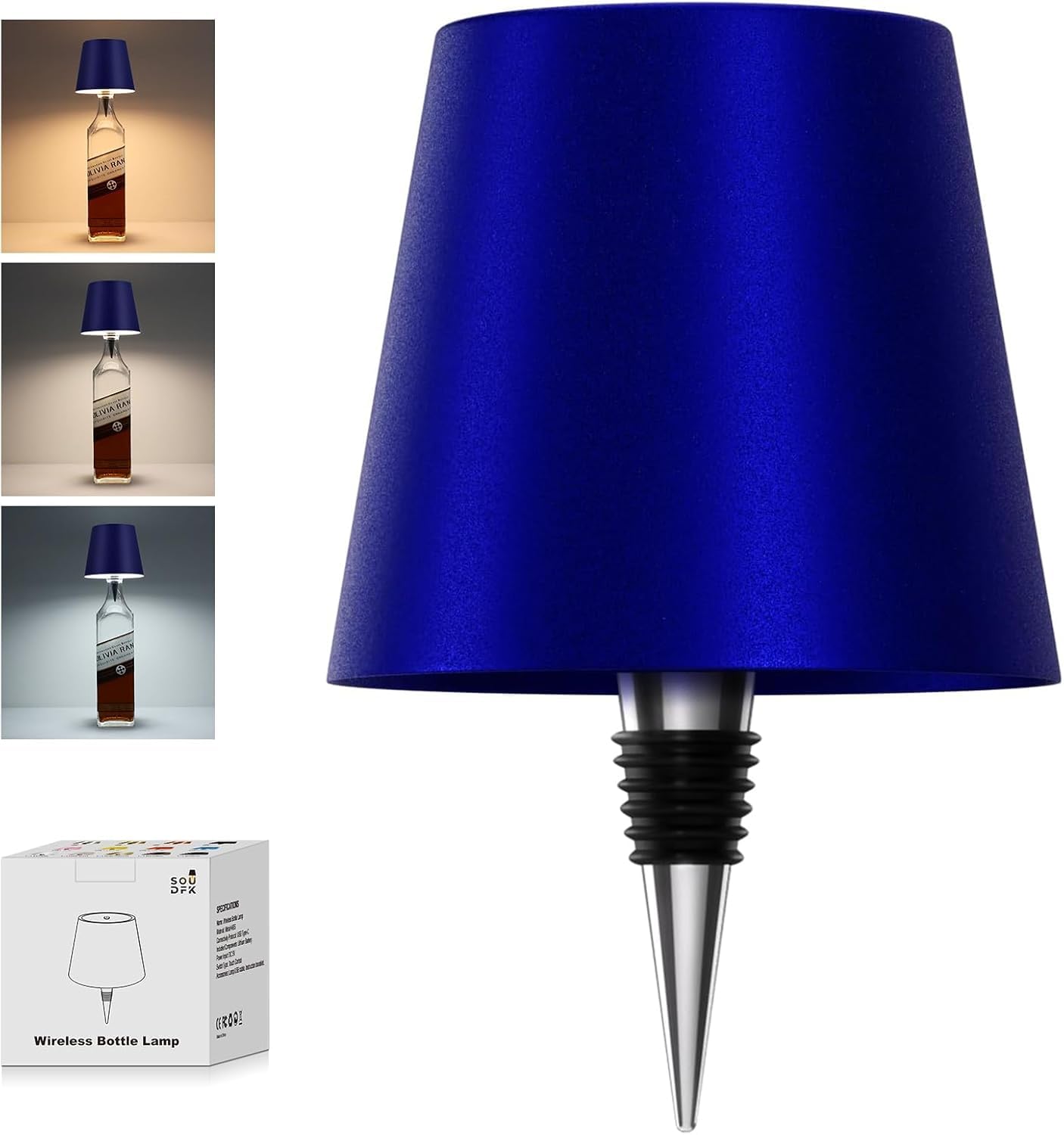 Soudfk Wireless Bottle Lamp, 2025 New 3 Color Rechargeable Wine Bottle Lights For Bars Restaurants (Sapphire Blue, 1Pc)