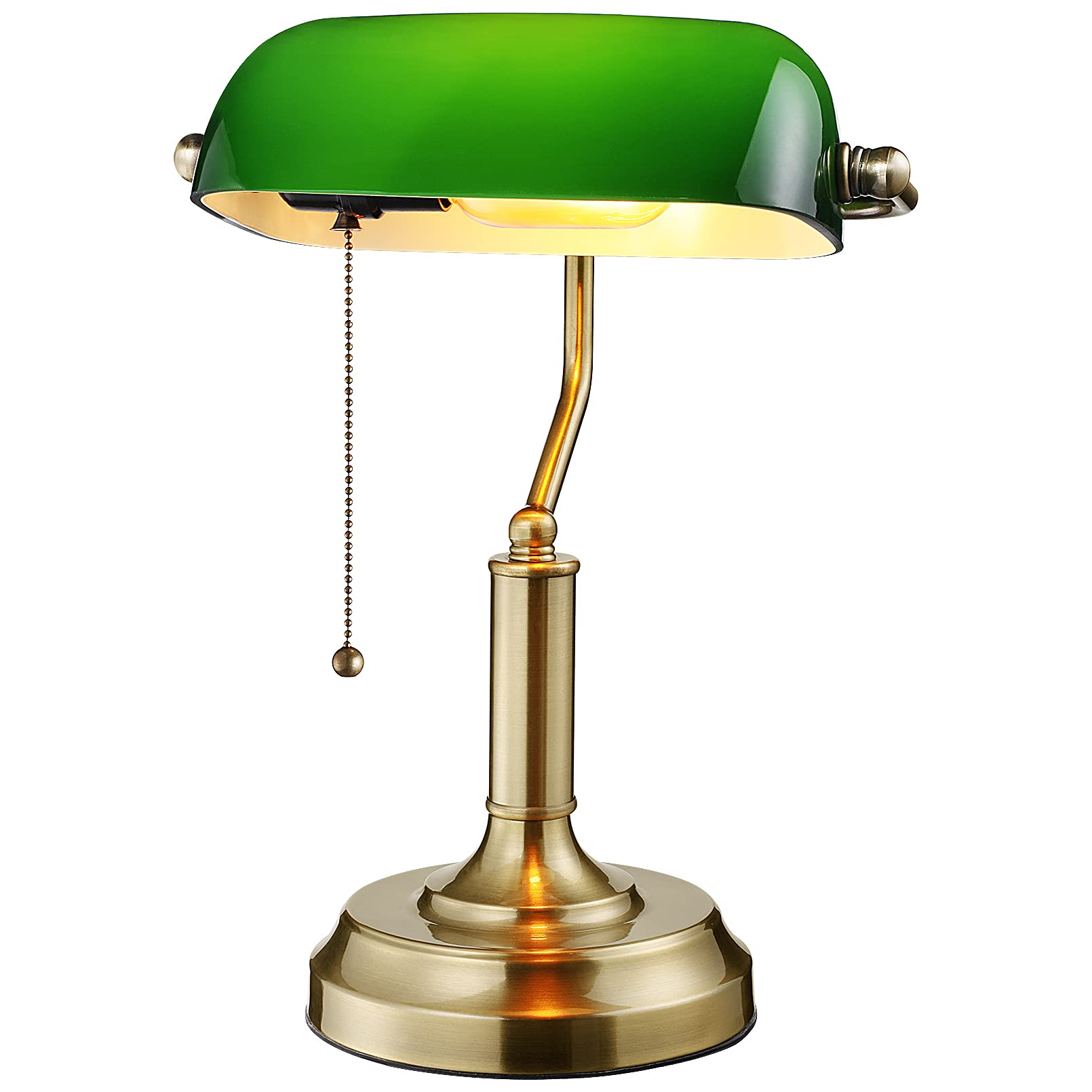 Torchstar Green Glass Bankers Desk Lamp, Antique Brass Base, Ul Listed, E26, 6 Ft, Vintage Design For Office & Study Room