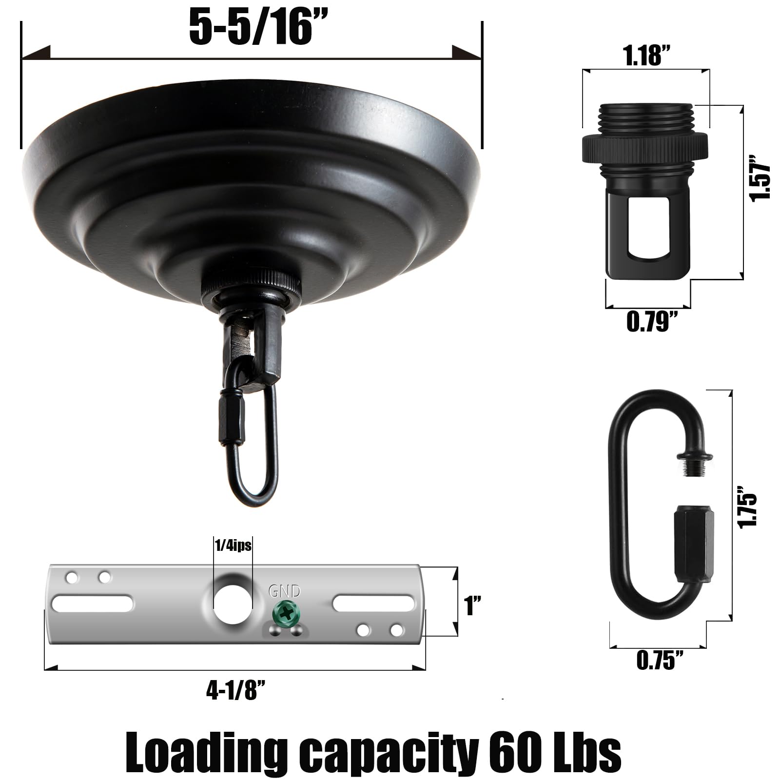 Mayomajo 2 Pack Of 5-5/16 Inches Light Canopy Kit  Heavy Duty Replacement Cover Plate With Mounting Hardware For Chandelier  Pendant Lighting & Swag Light (Black  5-5/16 Inch Canopy)