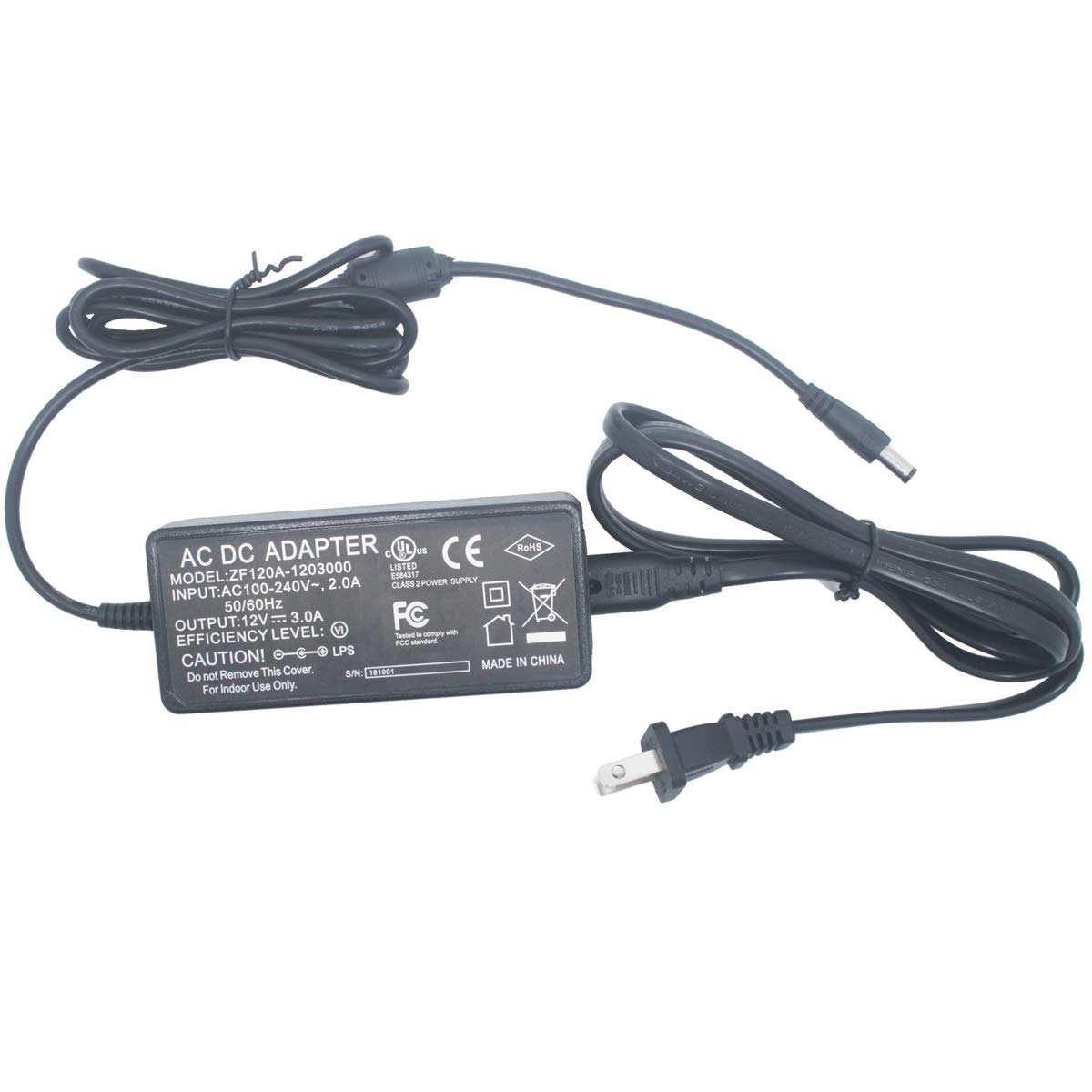 Litever 12V DC Power Supply Adapter, 3A, 36W, LED Transformer, Black, Model LL-12V-3A, Perfect for LED Light Strips