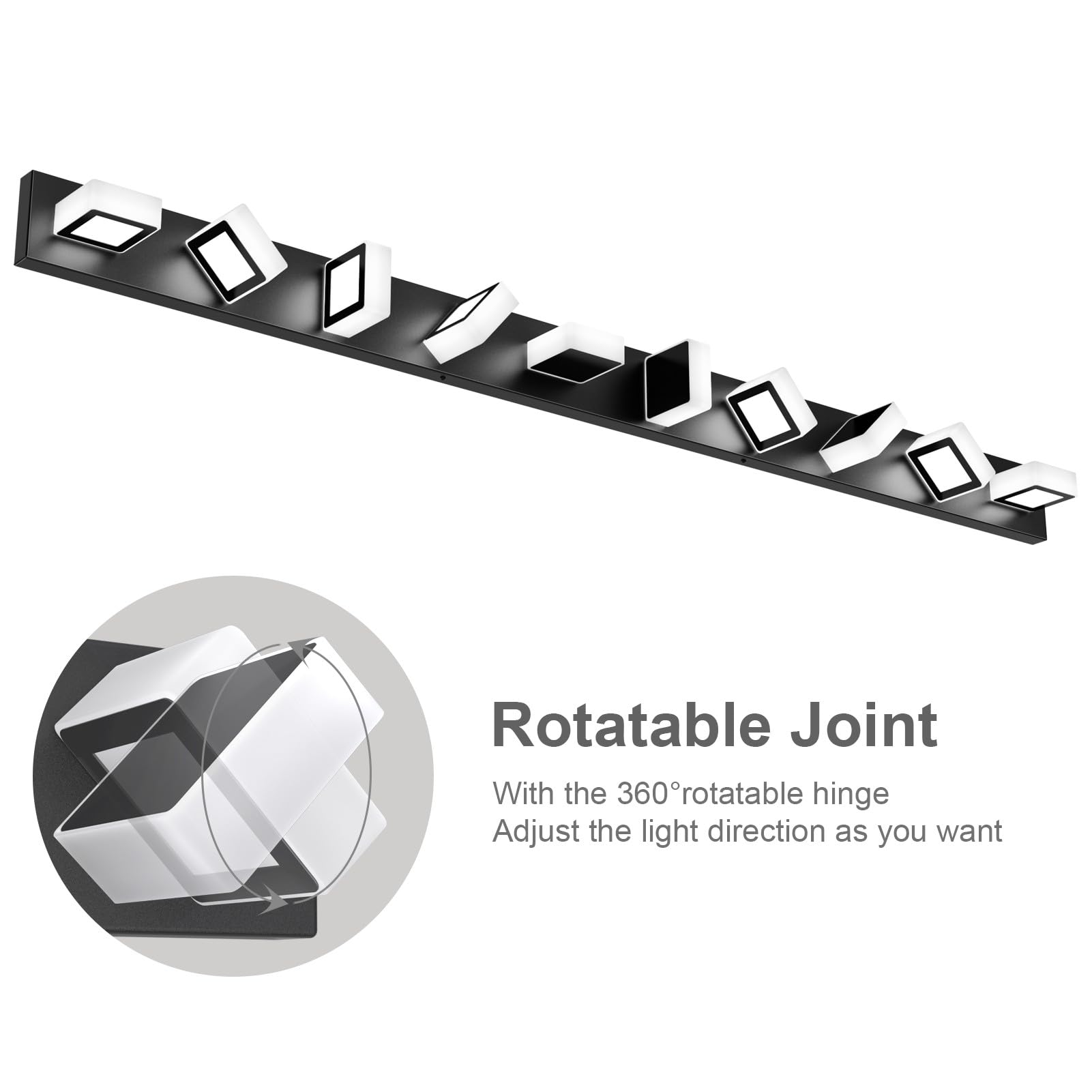 Ralbay Bathroom Vanity Lights, 66 Inch Modern LED Fixtures, Metal Acrylic, Matte Black, Model 8590, Black-White Light