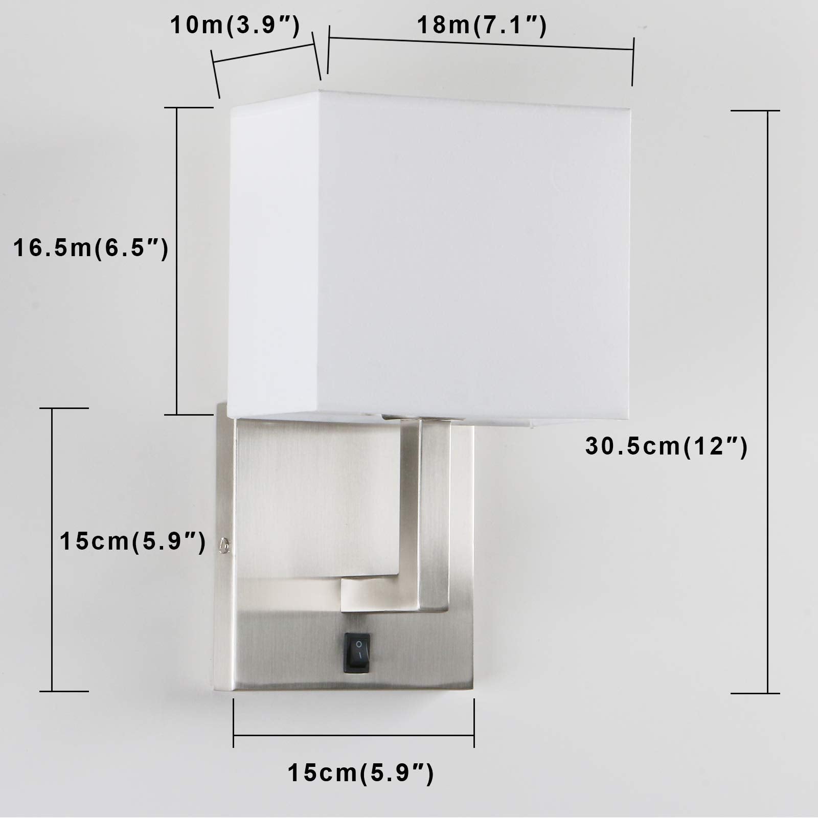Permo Single Wall Sconce Light Fixture Brushed Finish With White Textile Shades And On/Off Switch Button Small Modern Nightstand