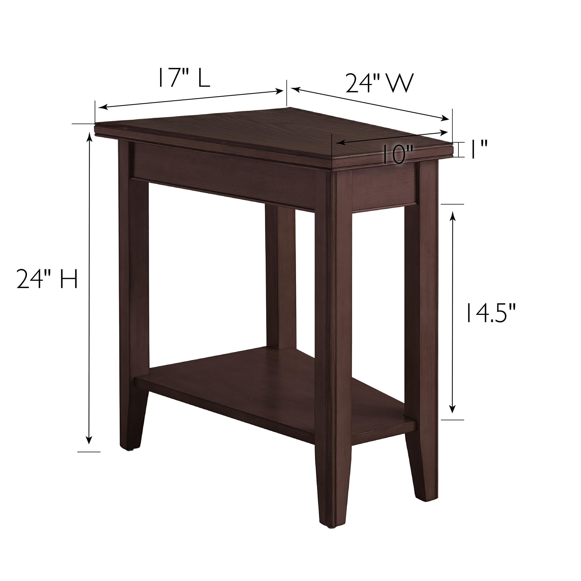 Laurent Solid Wood Recliner Wedge End Side Table With Shelf, Chocolate Cherry Brown, Perfect For Living Rooms, Bedrooms, And Sma