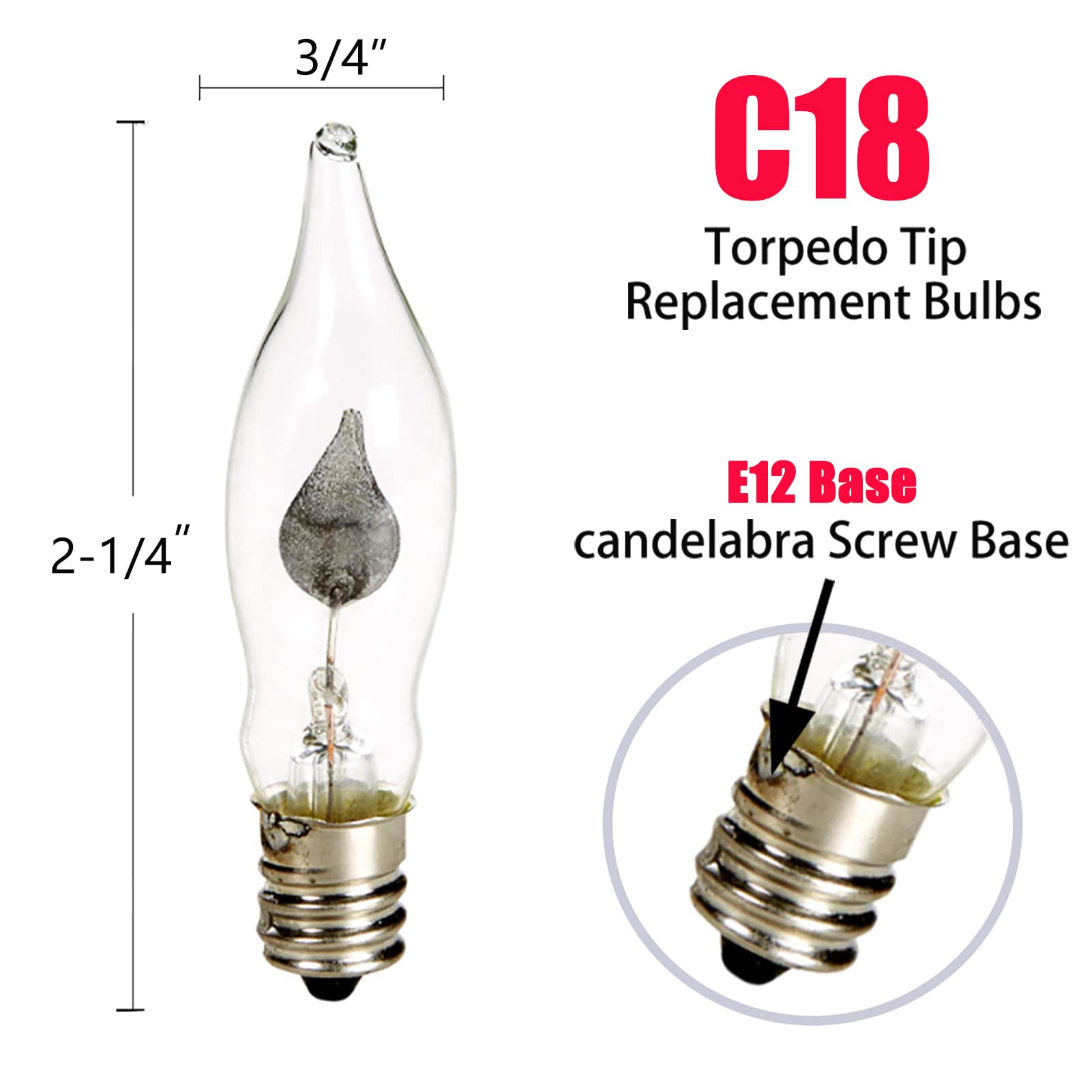 Bokoiuu Christmas Flicker Flame Light Bulbs, Crystal Flame Tip Candelabra Bulbs, Flickering Replacement Bulbs Dances With Orange