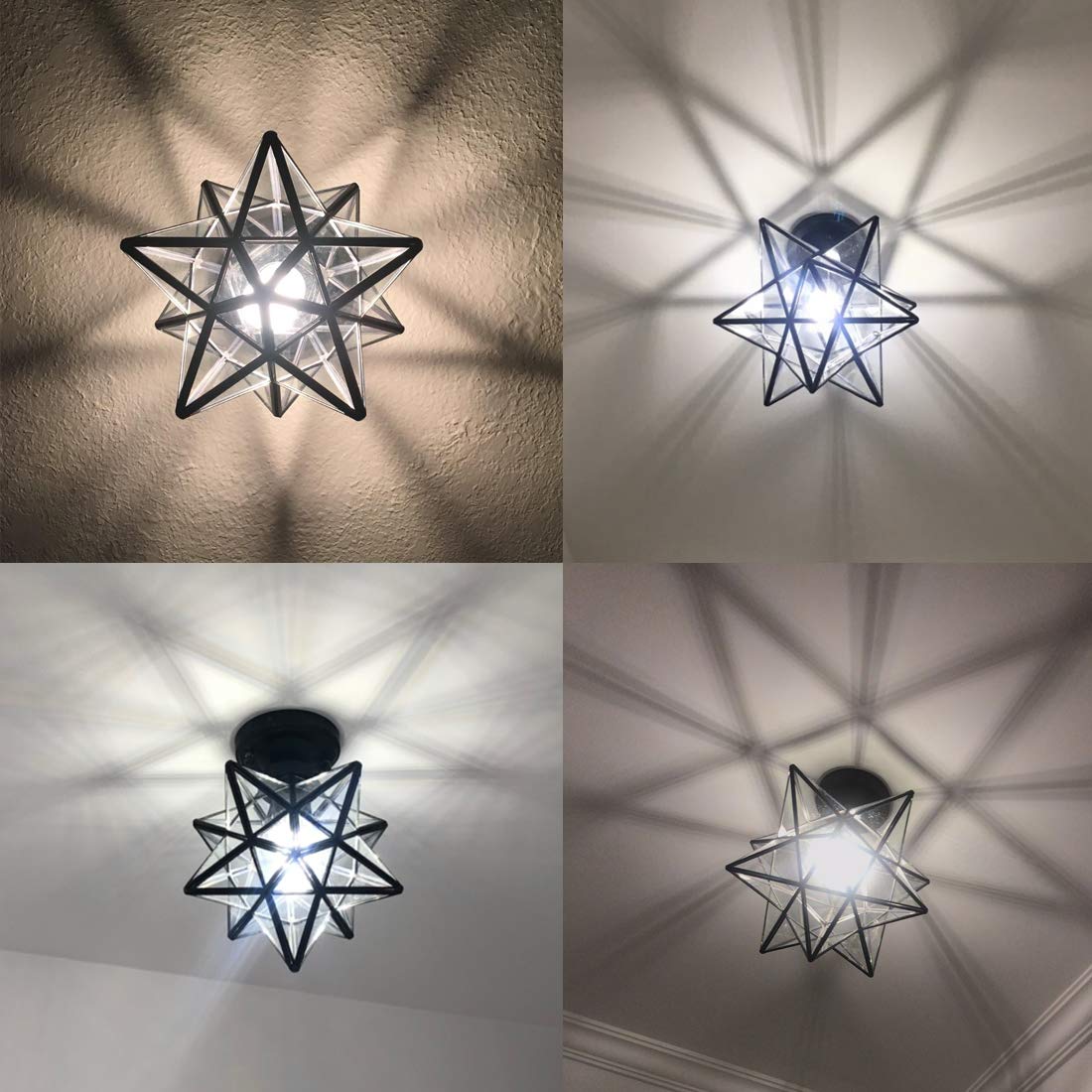 Axiland Industrial Moravian Star Ceiling Light With 8-Inch Glass Shade, 1 Light