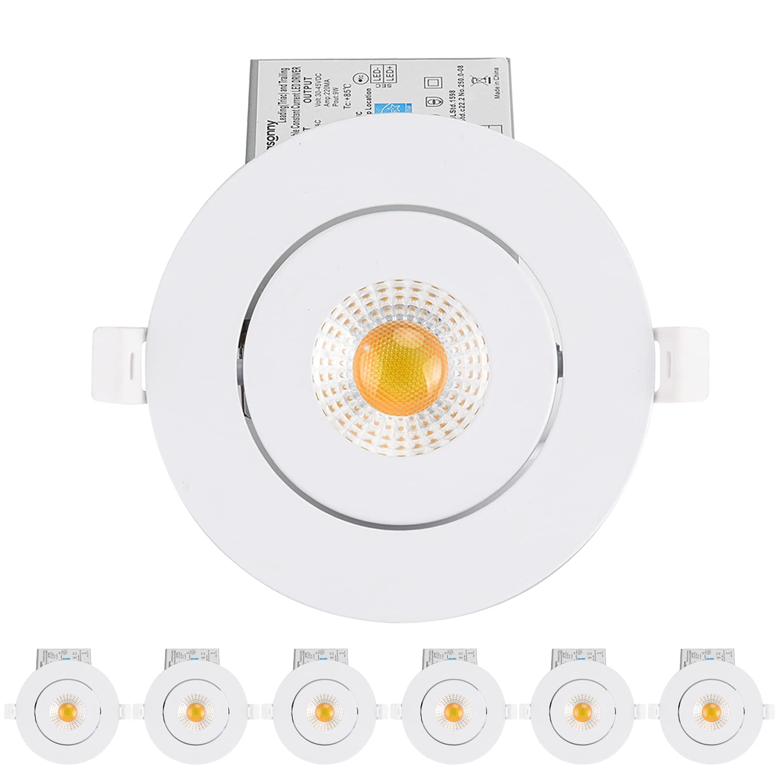 4 Inch Led Recessed lights Ultra-Thin Adjustable Eyeball Gimbal LED Recessed Lighting with Junction Box 9 Watts 750Lm Dimmable c