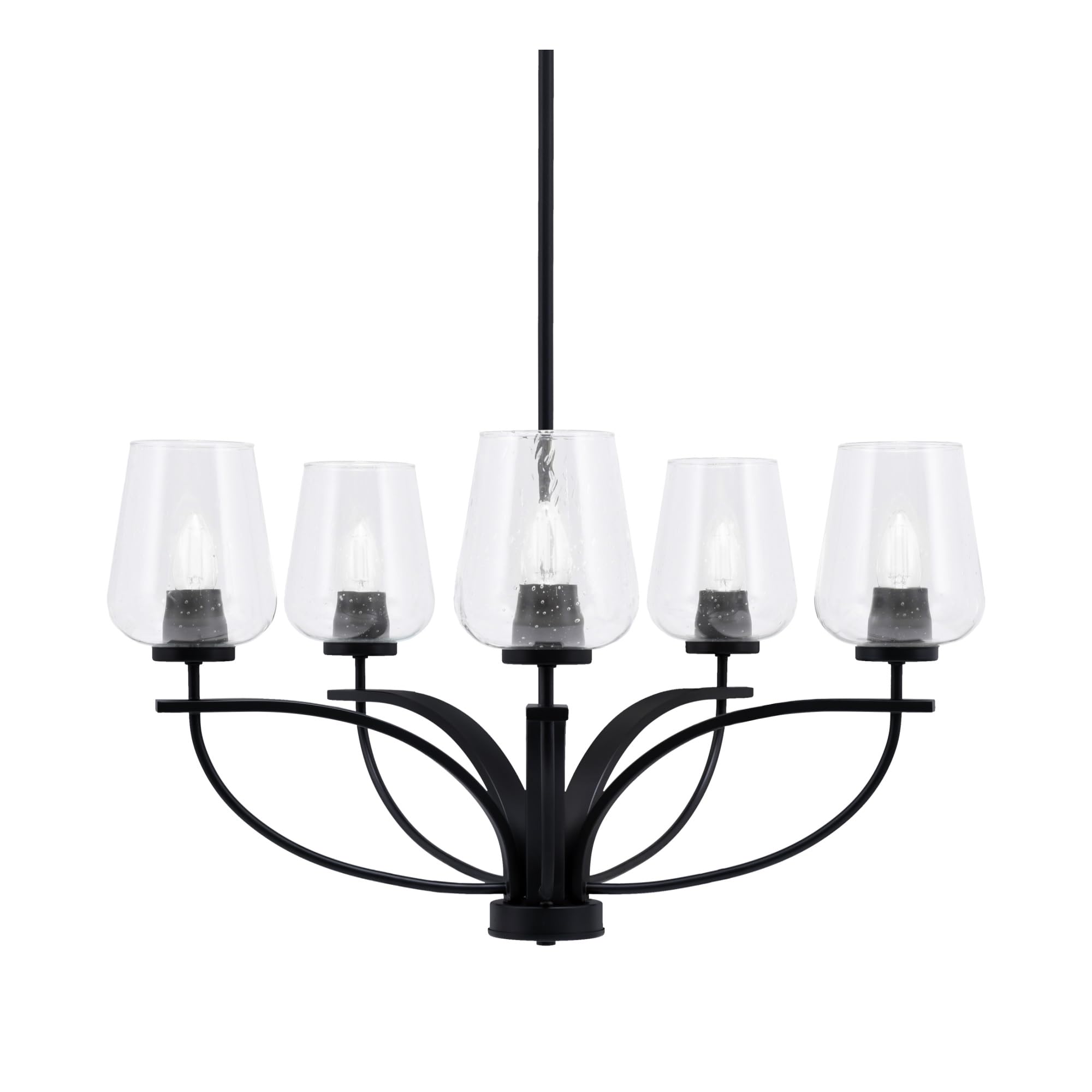 Toltec Lighting Cavella 5 Light Chandelier in Matte Black Finish with 5&quot; Clear Bubble Glass