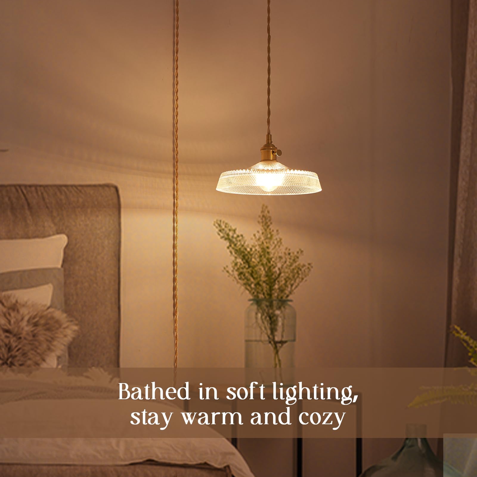 Oyisen Plug-in Pendant Light, 9.1" Clear Glass Lampshade, Industrial Design, Model 5, Ideal for Bedroom