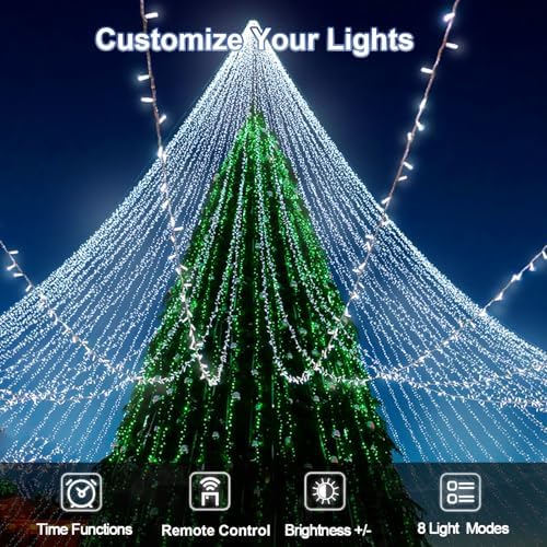 2 Pack 403 Ft 1000 Led Christmas Lights Outdoor Fairy Lights Plug In Extra Long Clear Wire String Lights With Remote Timer 8 Modes For Outside House Tree Garden Wedding Party Decorations-Cool White