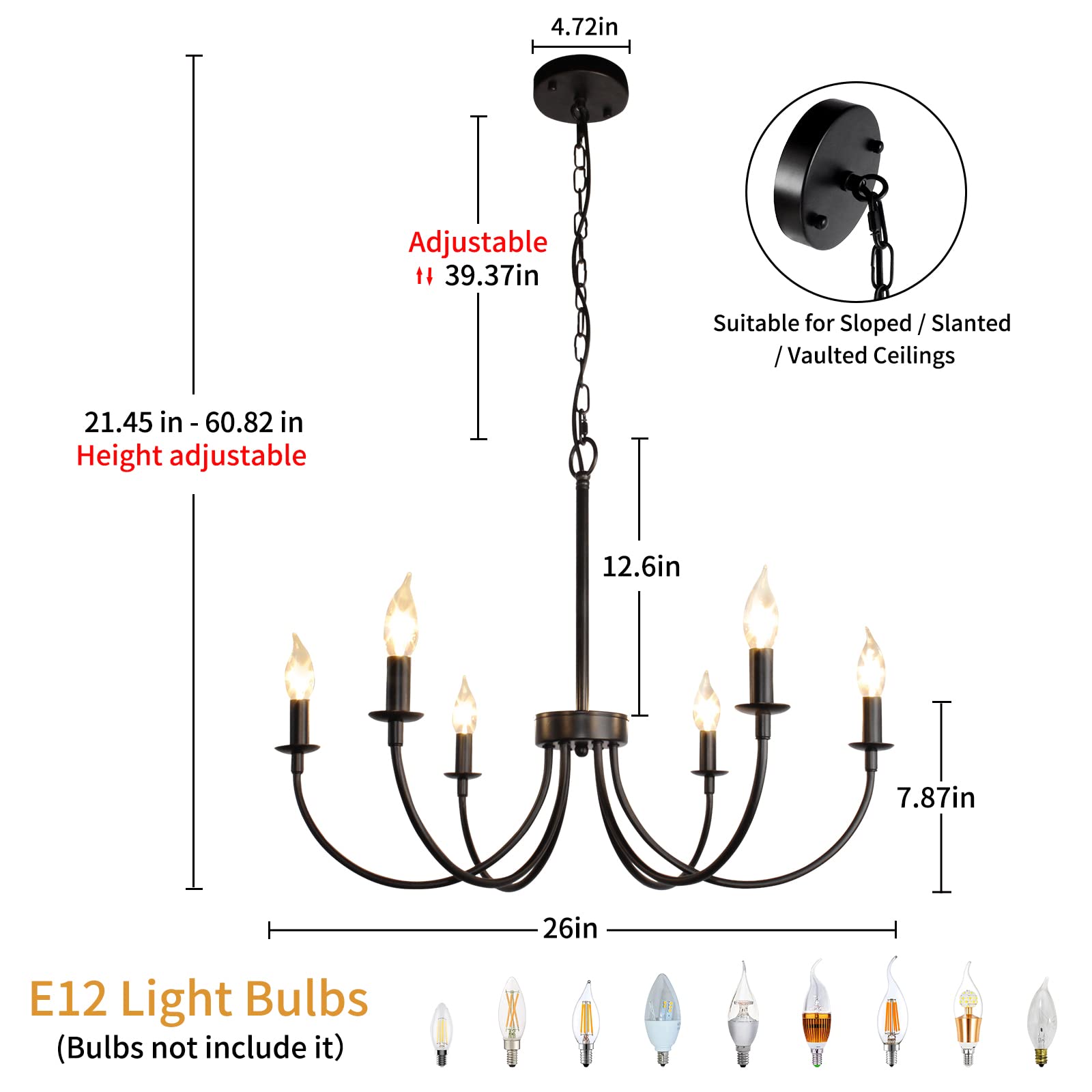 Rviezza 6-Light Farmhouse Chandelier, Black Chandeliers For Dining Room Lighting Fixtures Hanging, Classic Candle Ceiling Modern Chandeliers For Living Room, Foyer, Kitchen Island