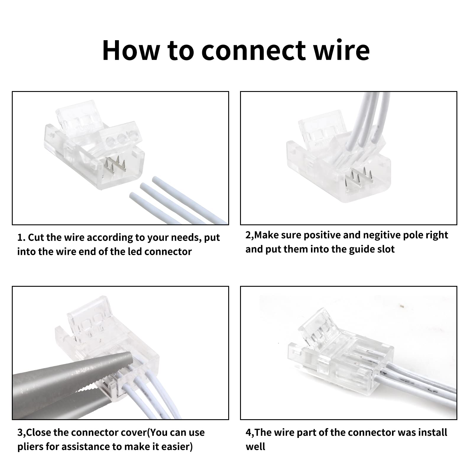 Rgbzone 3 Pin 10Mm Led Connector Kit With 32.8Ft 3 Pin Extension Cable And 10 Pcs 3 Pin Led Strip To Wire Connectors For 10Mm Ip
