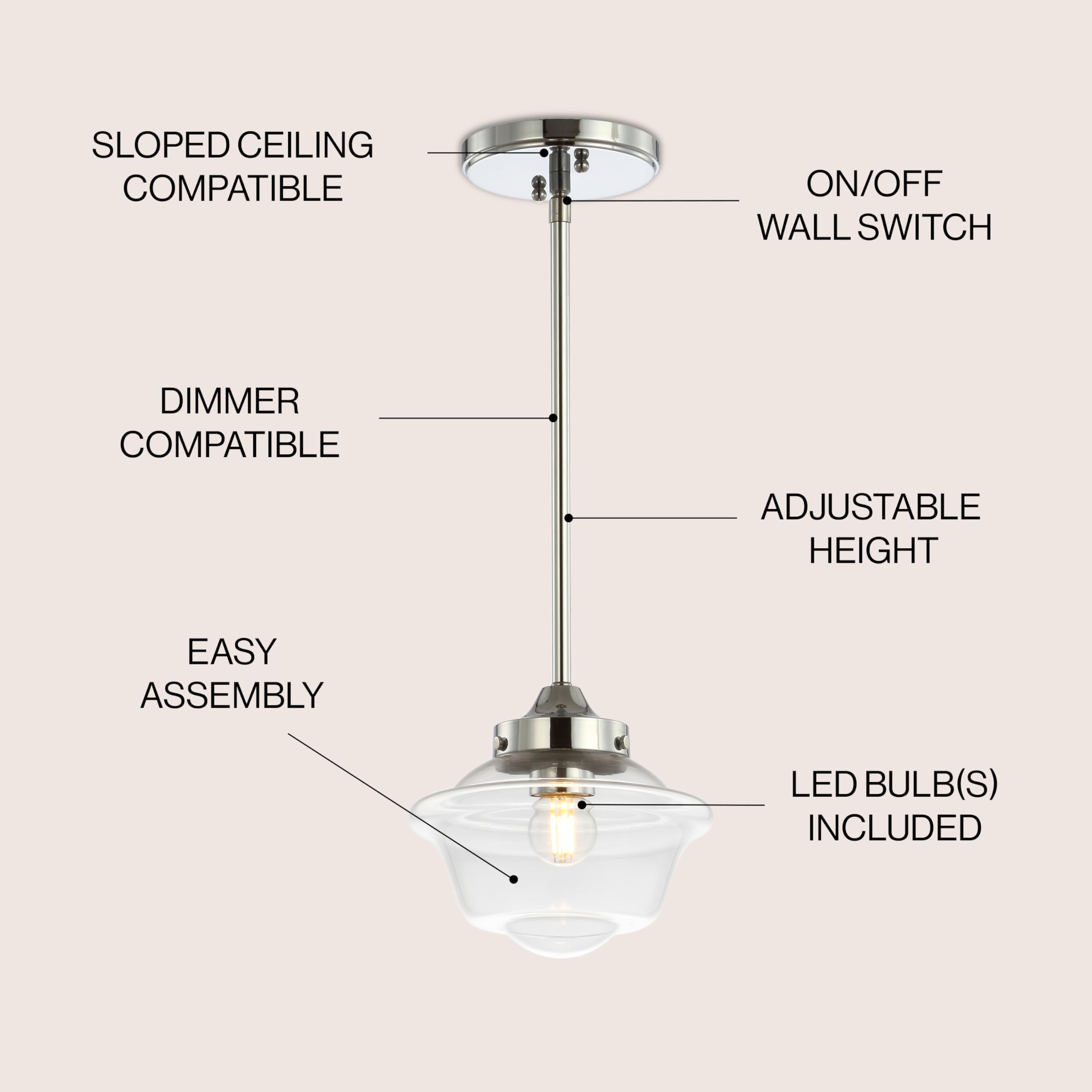 Jonathan Y Jyl3516B Kurtz 7.25'' Adjustable Drop Metal/Glass Led Pendant Contemporary Transitional Dimmable Dining Room Living R