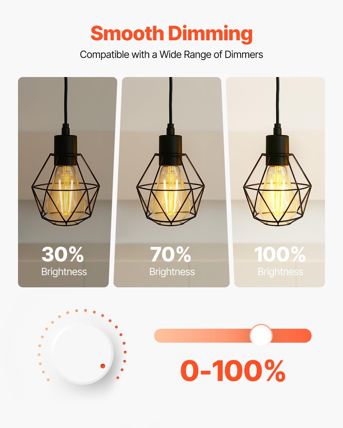 VEVOR Edison Bulbs 7W Dimmable 800 Lumens ST19 Vintage Glass Light Bulbs 2700K Warm White E26 Base 6 Pack