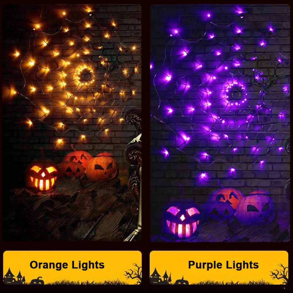 LCHUANG Halloween Spider Web Lights - 4FT, 70 LEDs, Waterproof, Remote Control, 8 Modes, Purple, Model YZZW-001