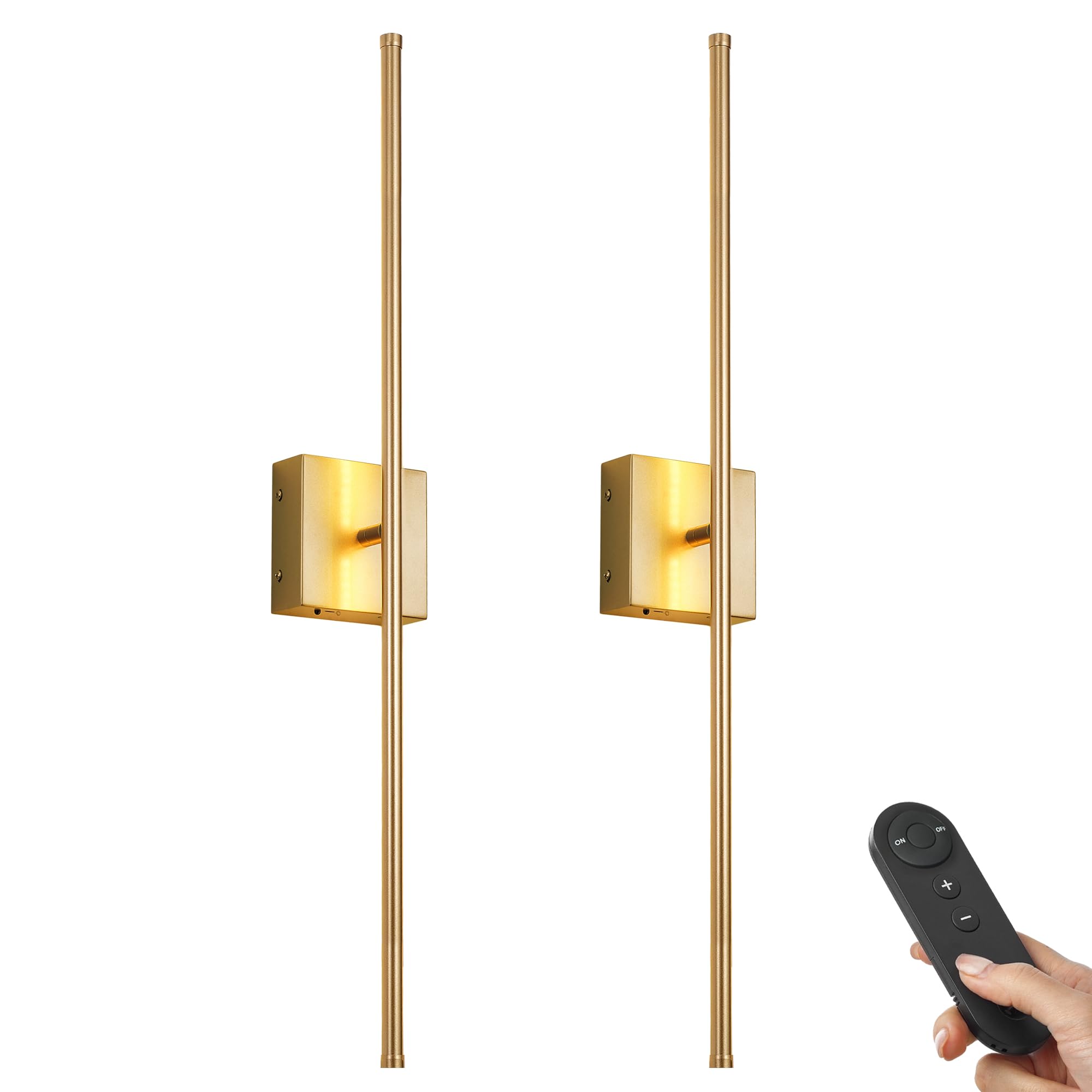KARTOOSH Battery Operated Wall Sconces Set of Two, Dimmable, 3000K LED, 40.1 Inch, Gold, Model ZM210BGD100-N