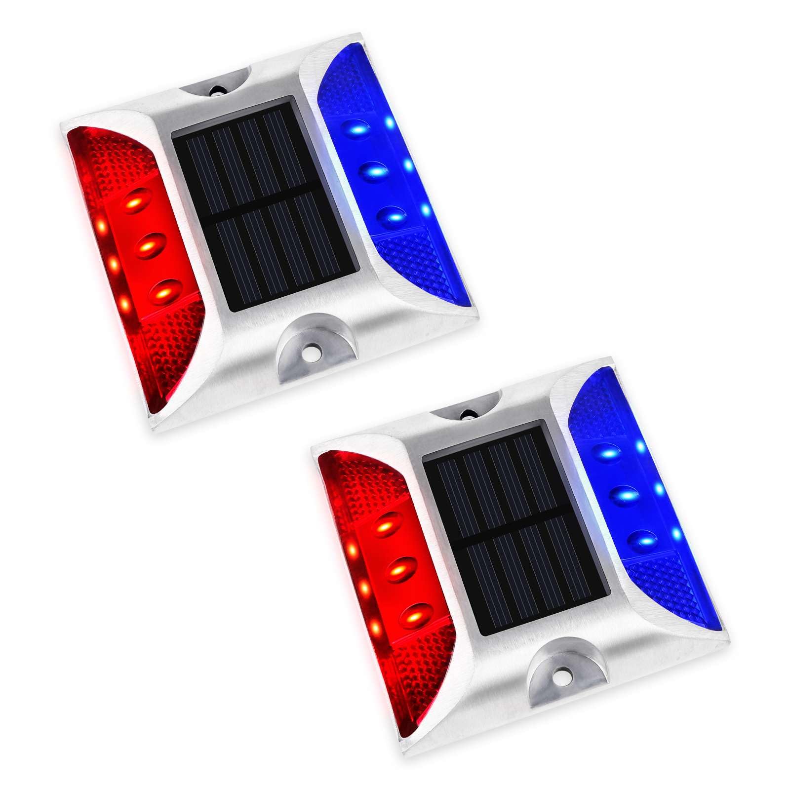 Aolyty Solar Driveway Lights Outdoor  Bright Solar Dock Lights  LED Warning Light Reflective Road Marker Steady Light IP65 Waterproof for Deck Sidewalk Stair Step Pathway (Red & Blue  2 Pack)
