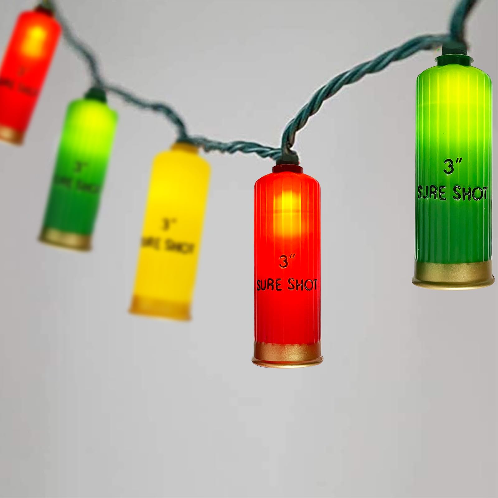 Multicolor Shotgun Shell String Lights Plug in, 8.5Ft Outdoor Christmas Decorations Lights with 10 LED 3D Bullets Lights, Hangin