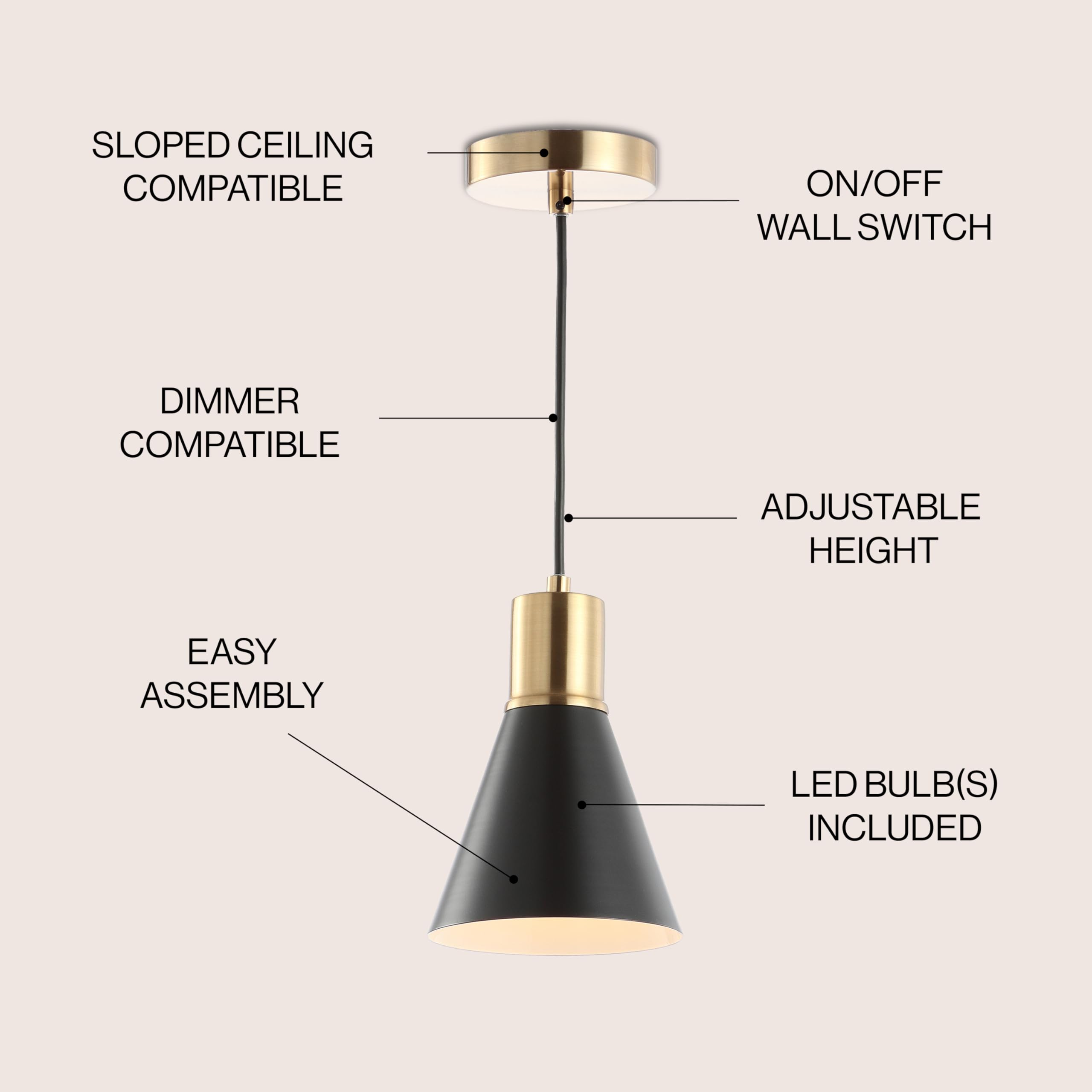 JONATHAN Y Apollo Metal LED Pendant Light, 6in Dimmable Adjustable, Black/Brass Gold, Model JYL6131A