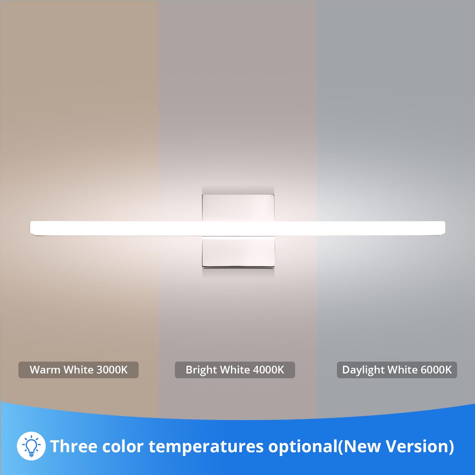 Combuh 24-Inch LED Bathroom Vanity Light Bar, 3CCT Dimmable, Aluminum, Model 6270, Chrome Finish