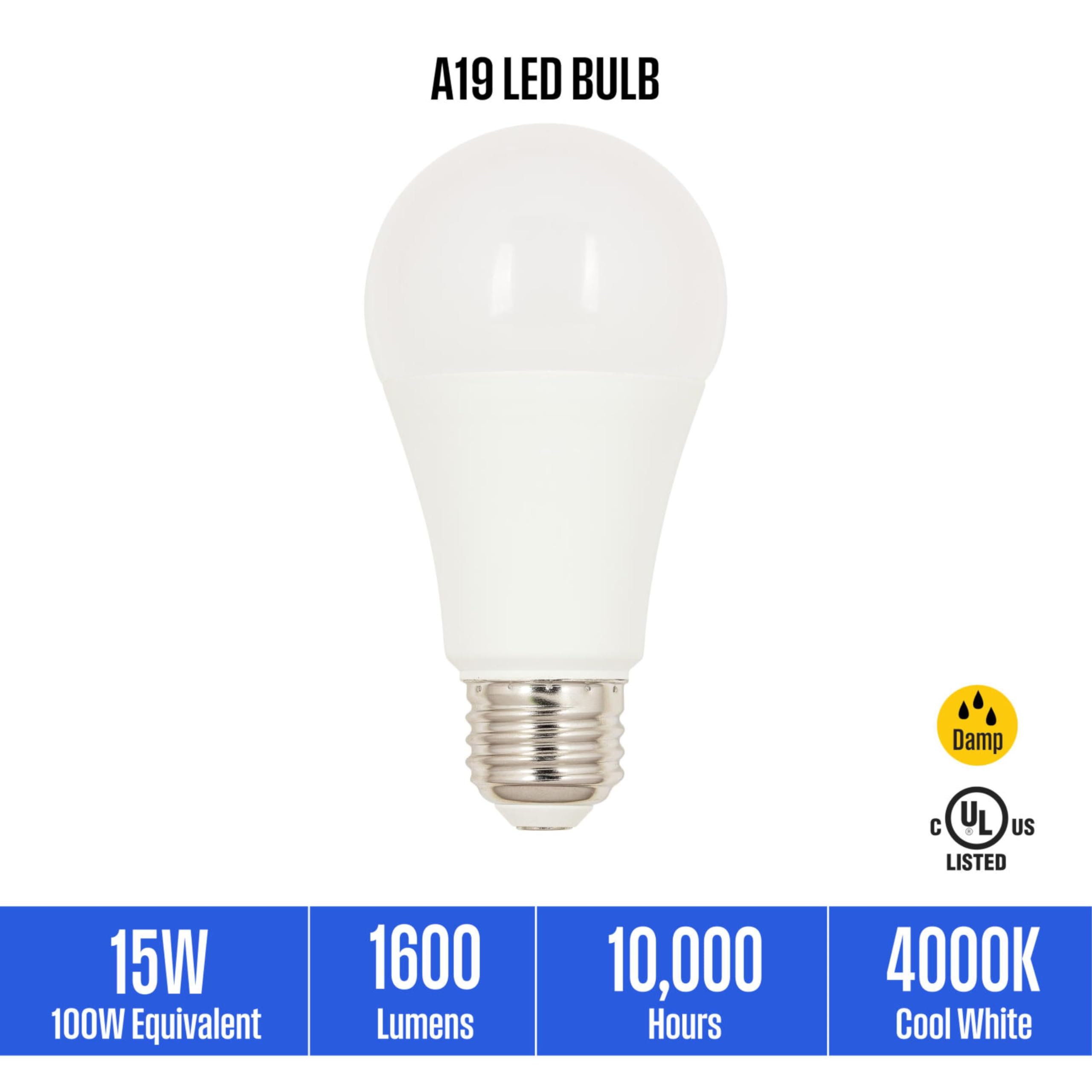 Westinghouse 5308020 15 Watt (100 Watt Equivalent) A19 Cool White Led Light Bulb, Medium Base, 6 Pack