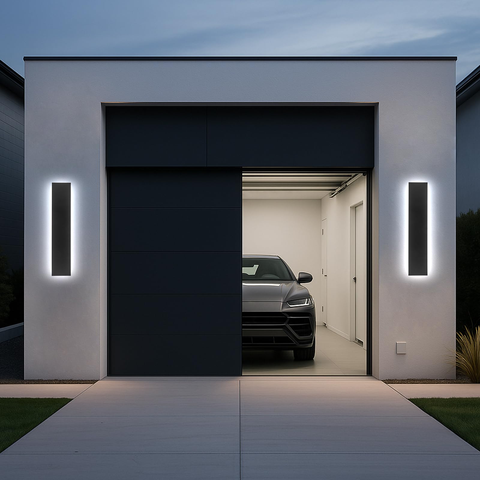 NIUZDU Outdoor House Light Wall Mount - 23inch Dimmable Black Exterior Modern Outdoor Sconce Lights, Linear Long Porch Lighting 