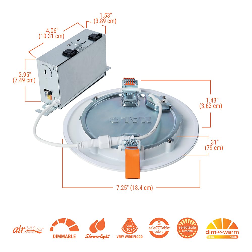 Halo Hlbc 6 Inch Ultra-Slim Regressed Led Downlight, Selectable Cct With Dim To Warm, Canless Installation