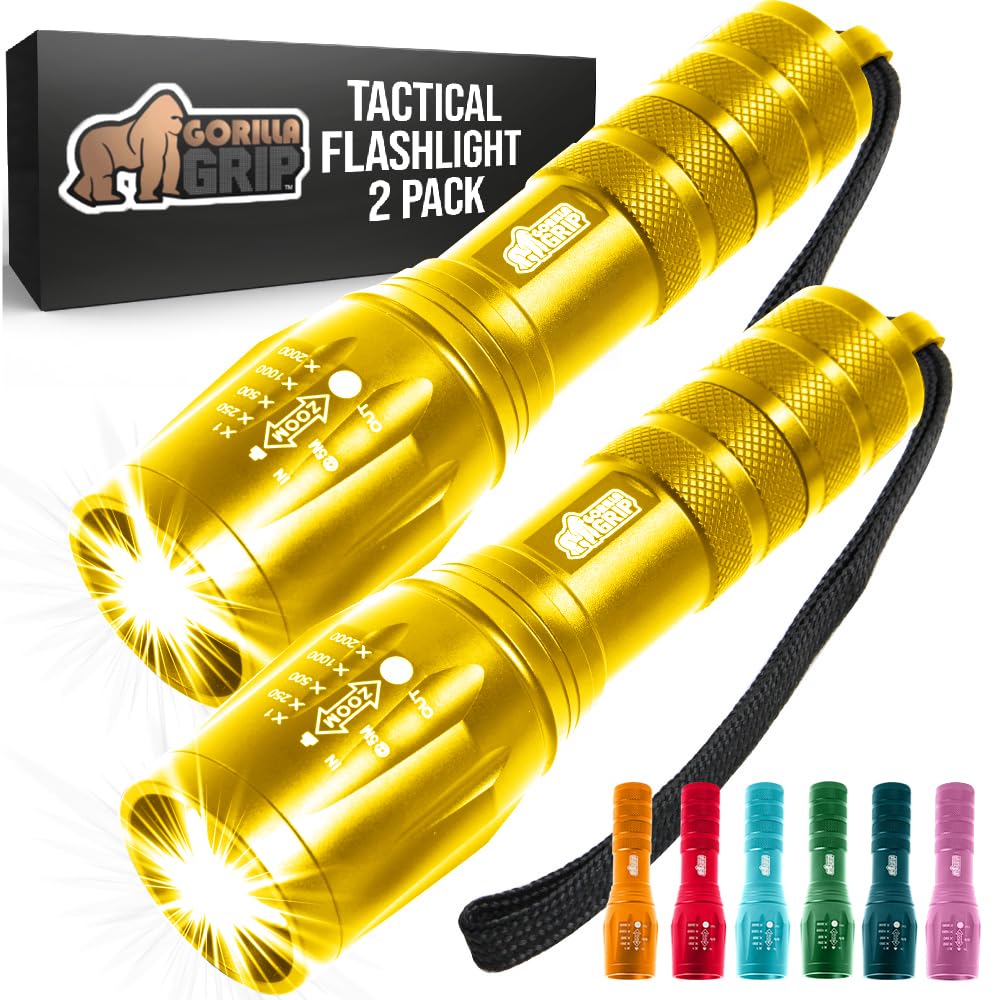 GORILLA GRIP Powerful LED Tactical Flashlight, 750 FT High Lumens 5 Adjustable Modes, Water Resistant, Ultra Bright Zoom Flashli