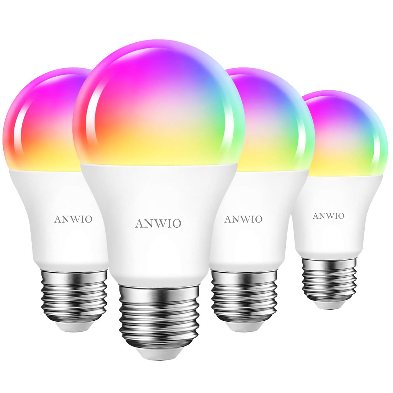 Anwio 4-Pack Smart Light Bulbs 8.5W (60W Replacement) A19 E26 Led Bulb Work With Alexa, Google Assistant, Smart Life App, Tuya A