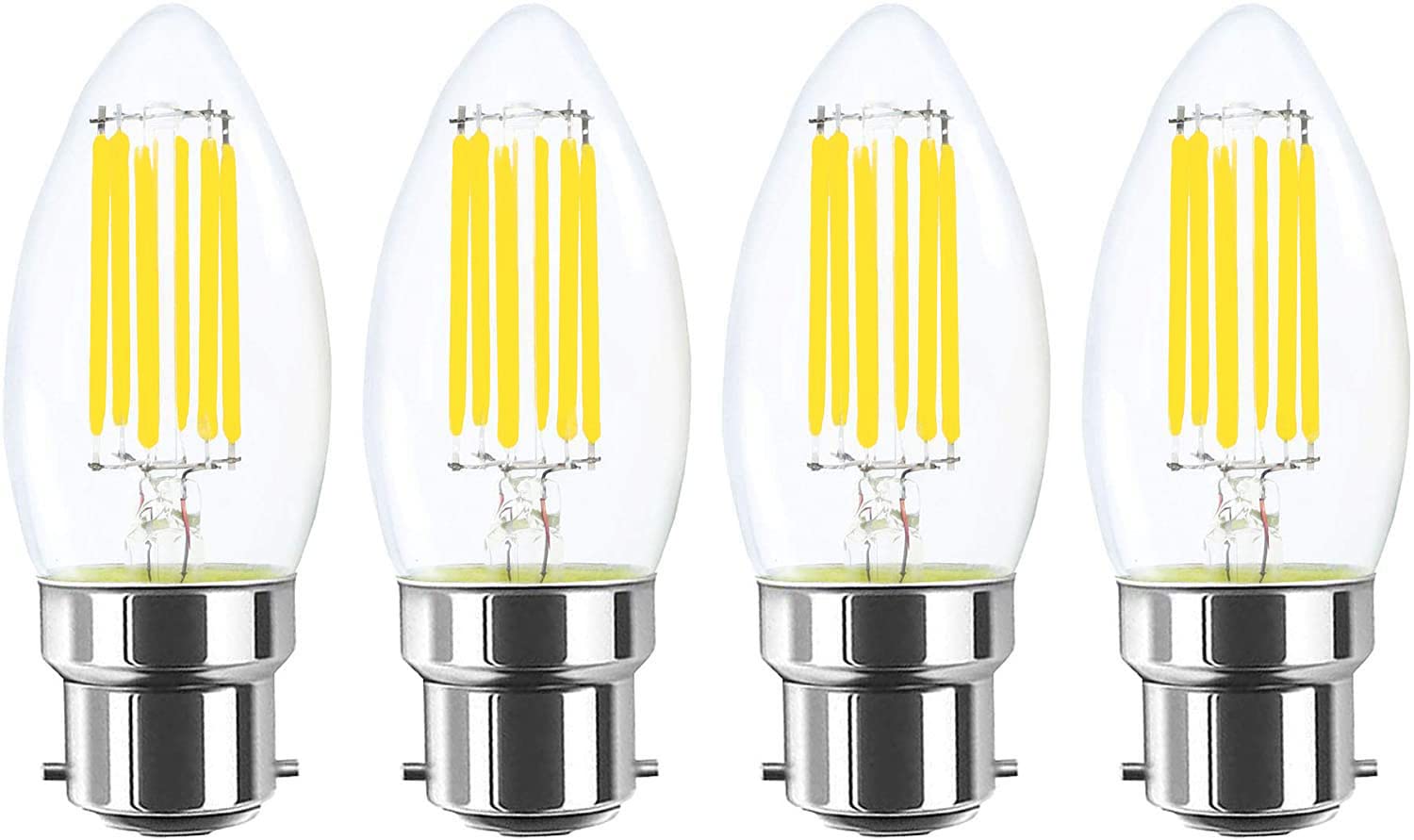 Lamsky 6W B22 Bayonet Led Filament Candle Light Bulb,6000K Daylight White 600Lm,C35 Shape Bullet Top,60W Incandescent Equivalent