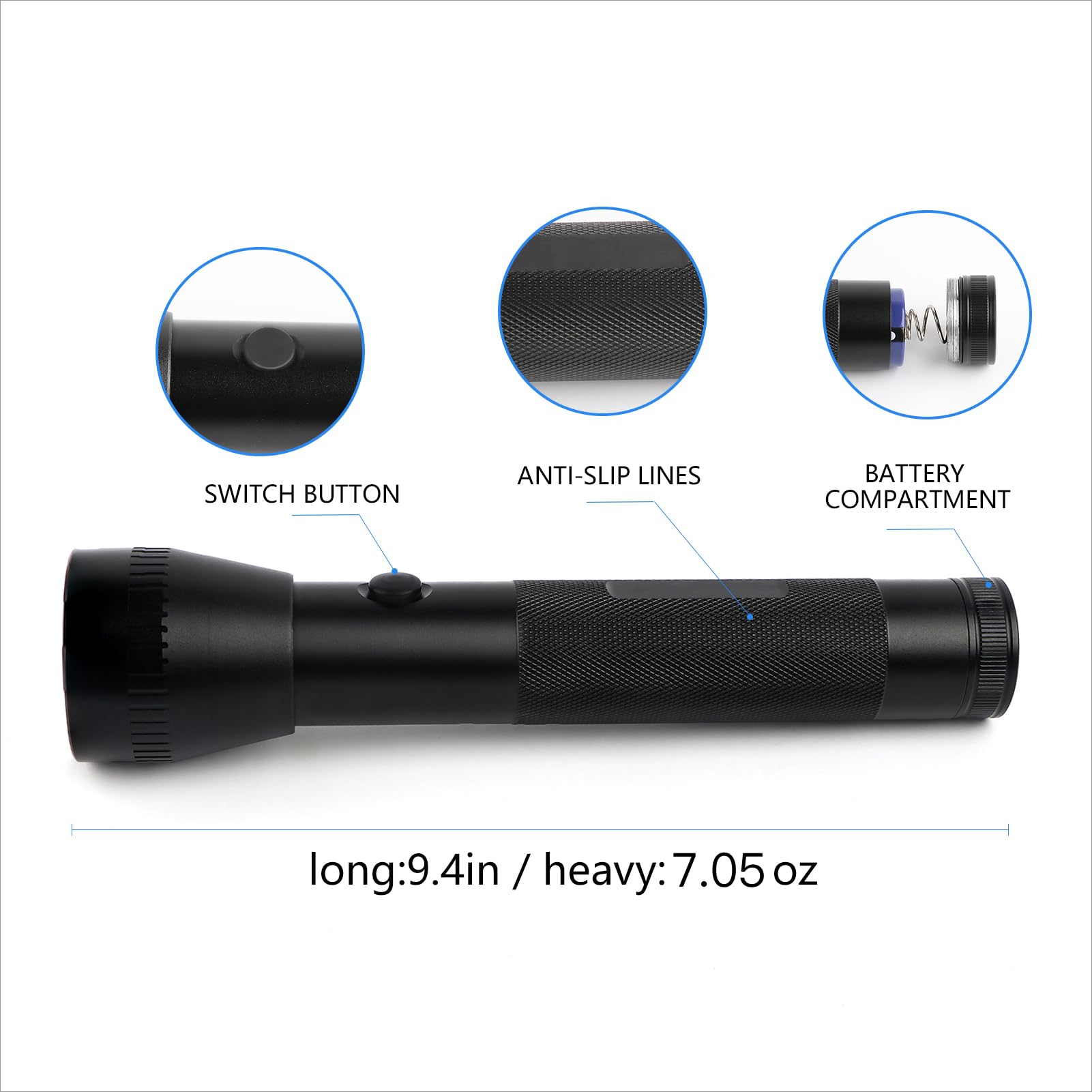 Hilngav Heavy Duty LED Flashlights, High Lumens, Aluminum, Black, Model s008-a, 3 Pack for Outdoors & Emergency Power Outages