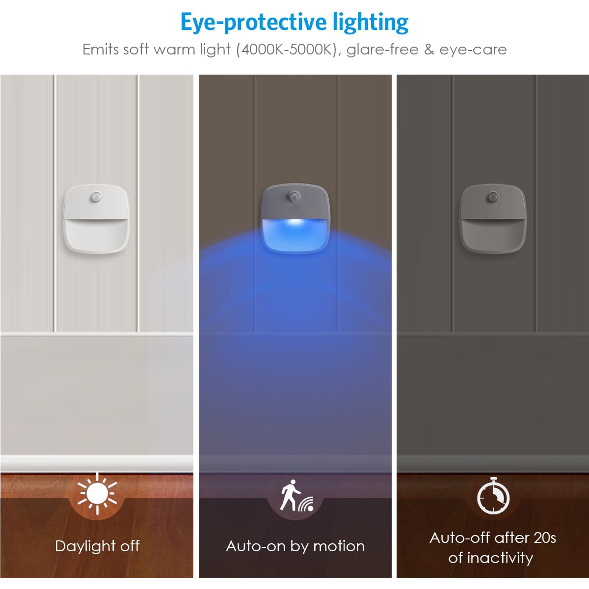 AMIR Motion Sensor Light - Cordless LED Night Light for Stairs, Hallway, Bathroom, Kitchen, Cabinet - Blue, Pack of 3