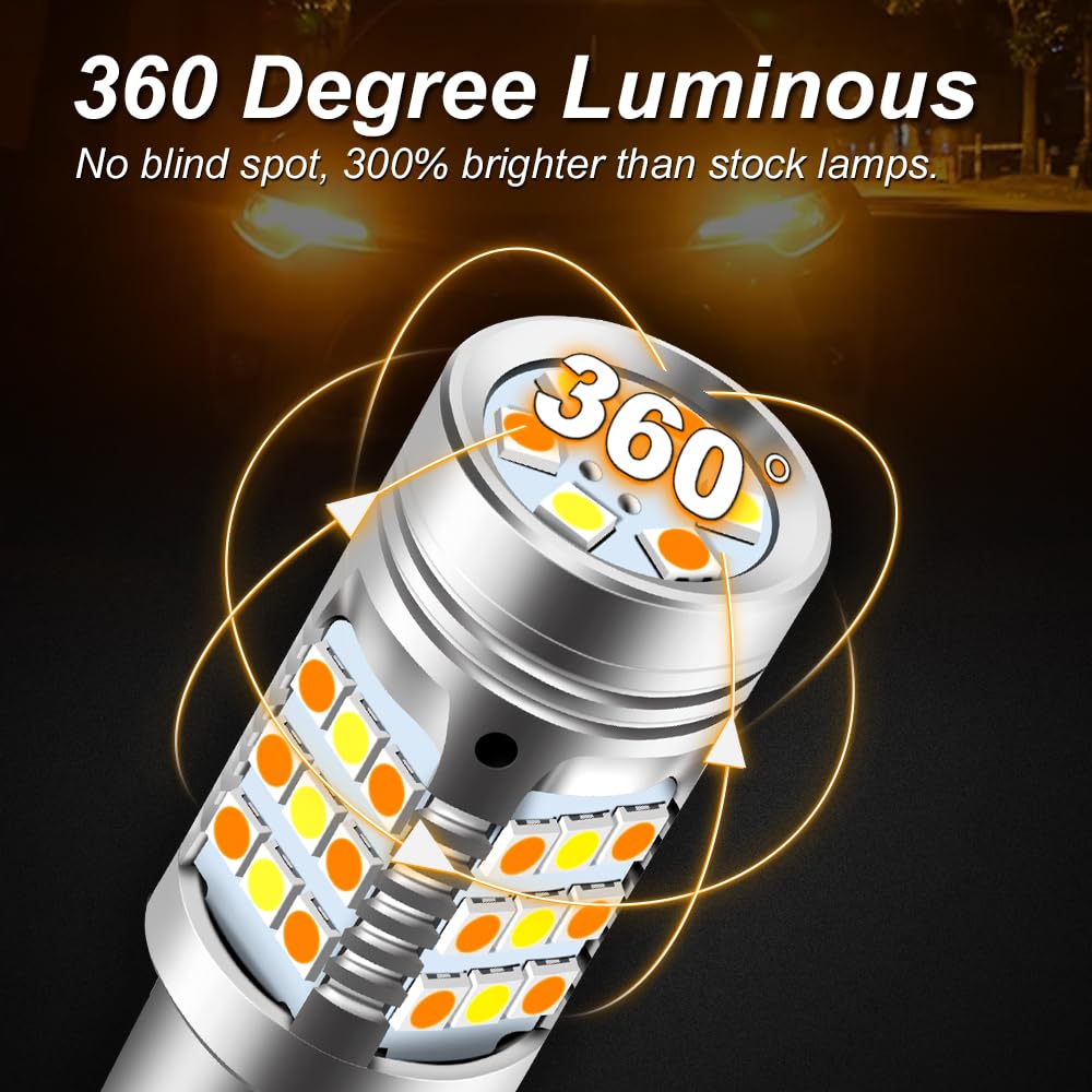 OPP ULITE 1157 LED Bulbs, Dual Color, 360 Luminous, Built-in Resistor, 12V, 2PC Pack, White/Amber