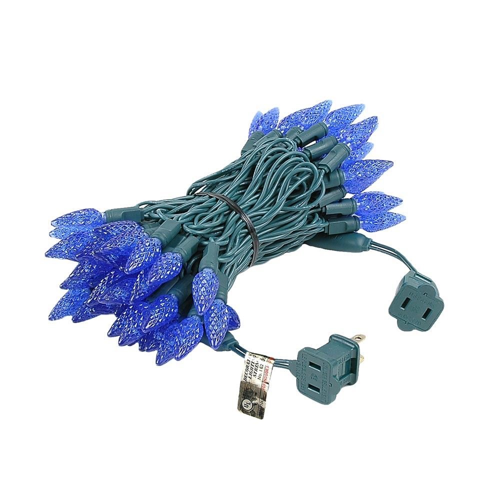 Novelty Lights C6 LED Christmas Mini Light Set, 70 Lights, 24 Feet, Commercial Grade, Blue, Green Wire, Model CGC6LED70-G-BL