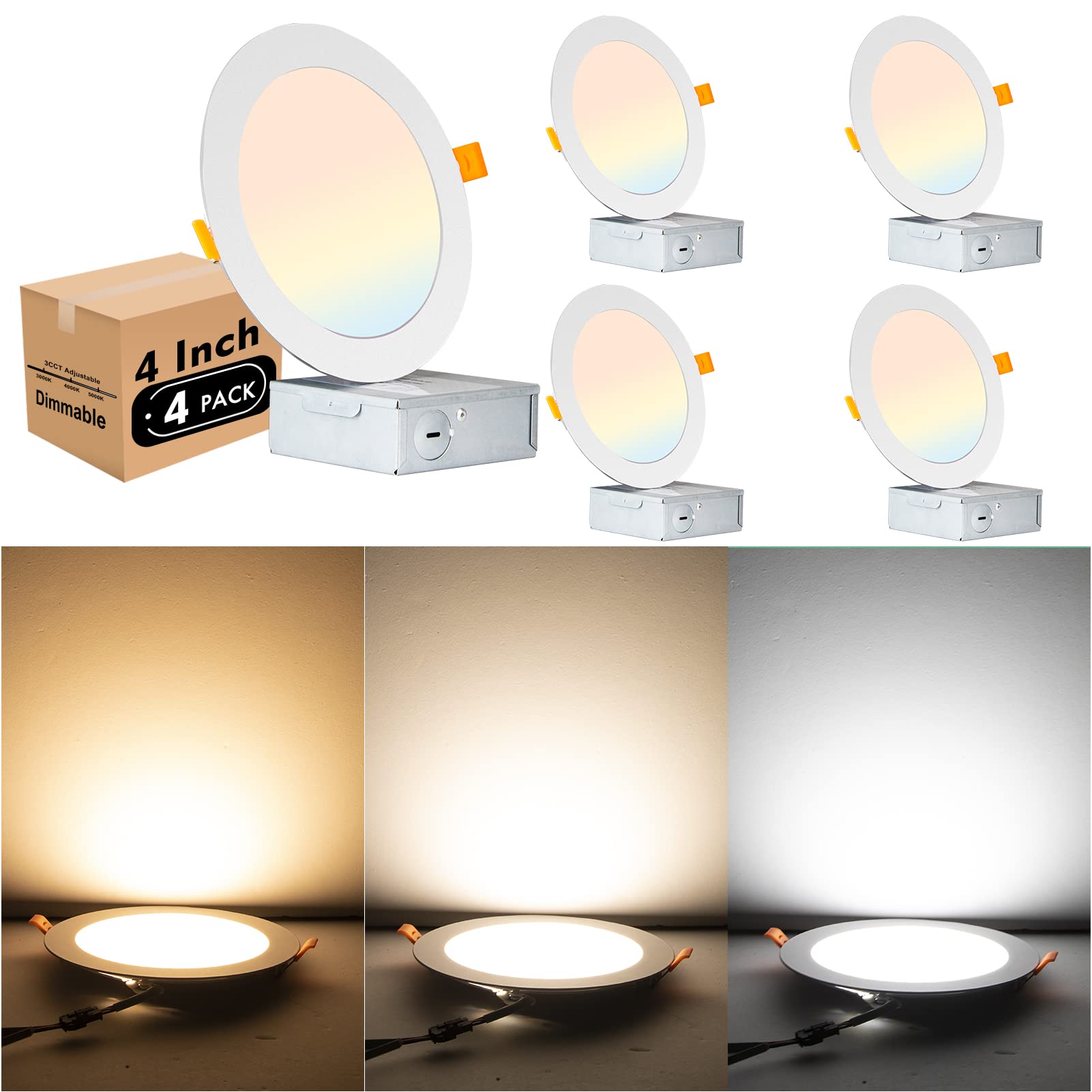 Lightdot 6 Pack Led Recessed Lighting 6 Inch Cri90 3Cct 3000K/4000K/5000K Led Can Lights Dimmable Resseced Light Fixtures Can-Killer Downlight Ceiling Light, 1200Lm Brightness Slim Pot Canless-Ic Rate