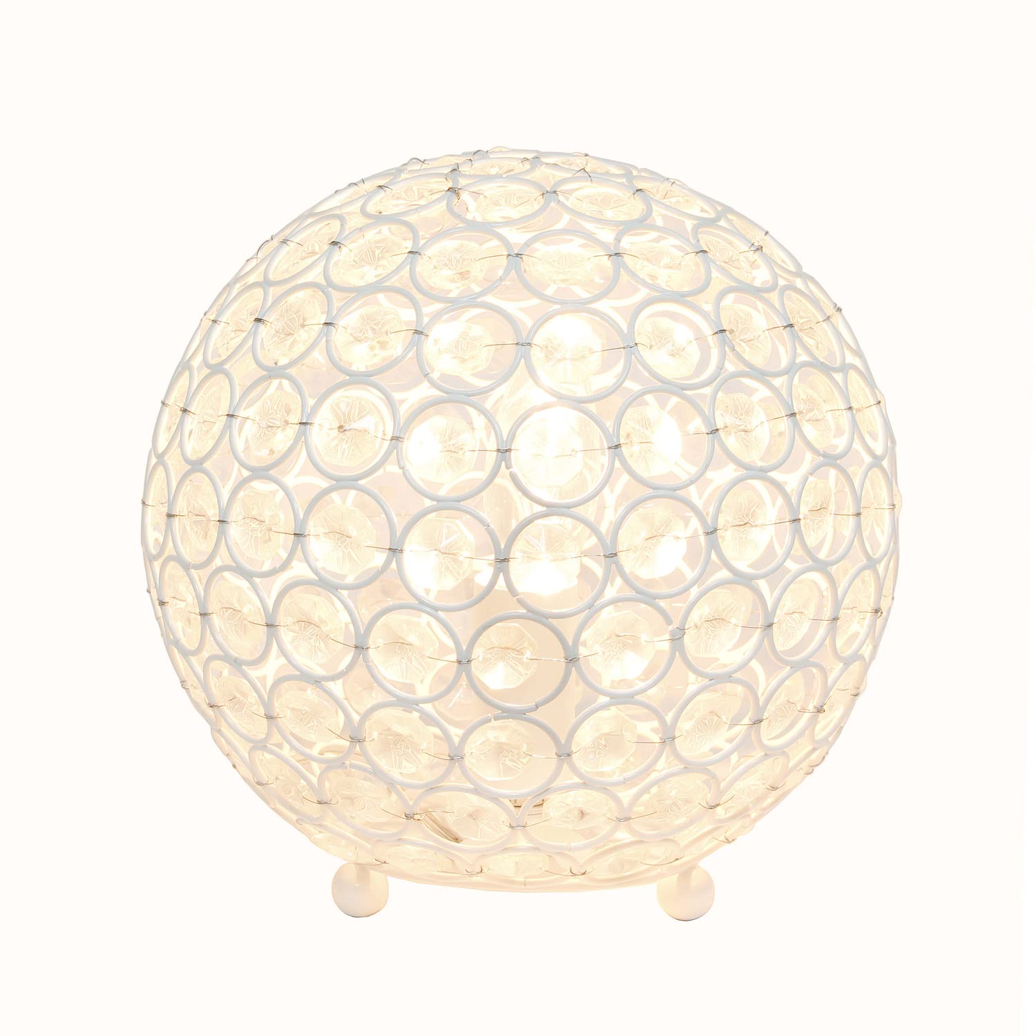 LALIA HOME Elipse Medium Table Lamp - 8in Metal Crystal Round Sphere - White - Model 1270-LHT-3009-WH