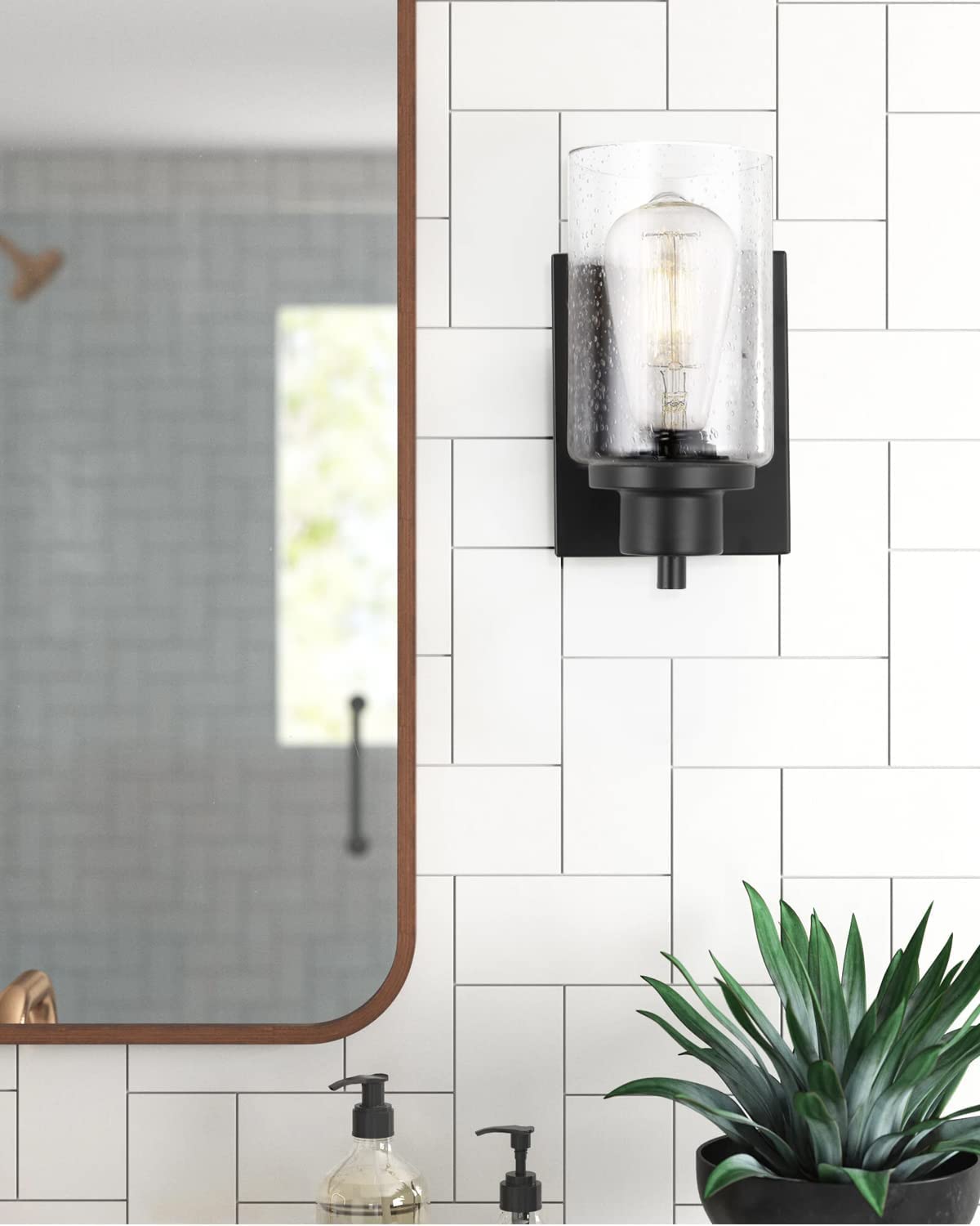 Eidonta 2-Pack Black Bath Vanity Light Fixtures With Seeded Glass For Bathroom & Living Room
