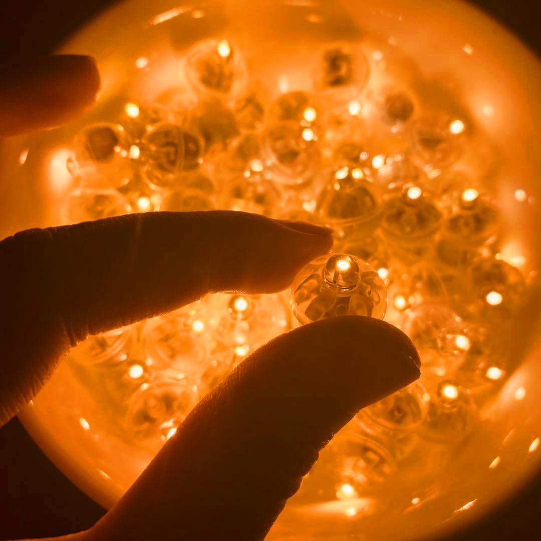 JJGoo LED Balloon Light, 100pcs Mini Round Waterproof Lights, Paper, Orange, Model MY1005O-ORANGE-100